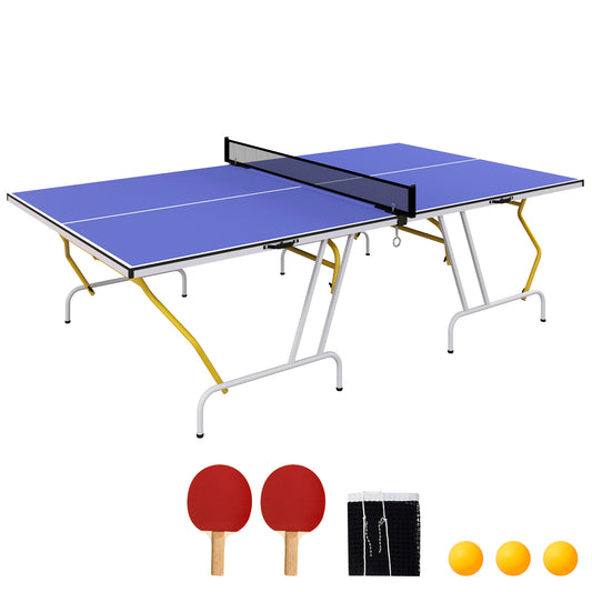 9FT Foldable Table Tennis Table, with Cover, Net, Paddles, Balls