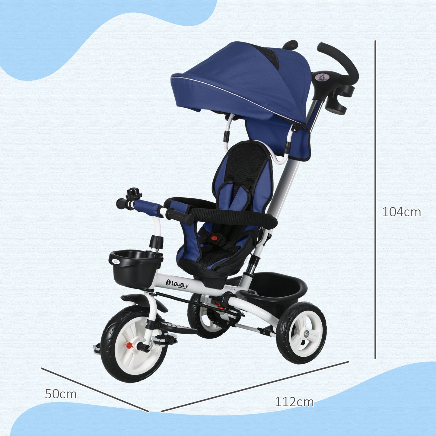 Metal Frame 6 in 1 Baby Push Tricycle with Parent Handle