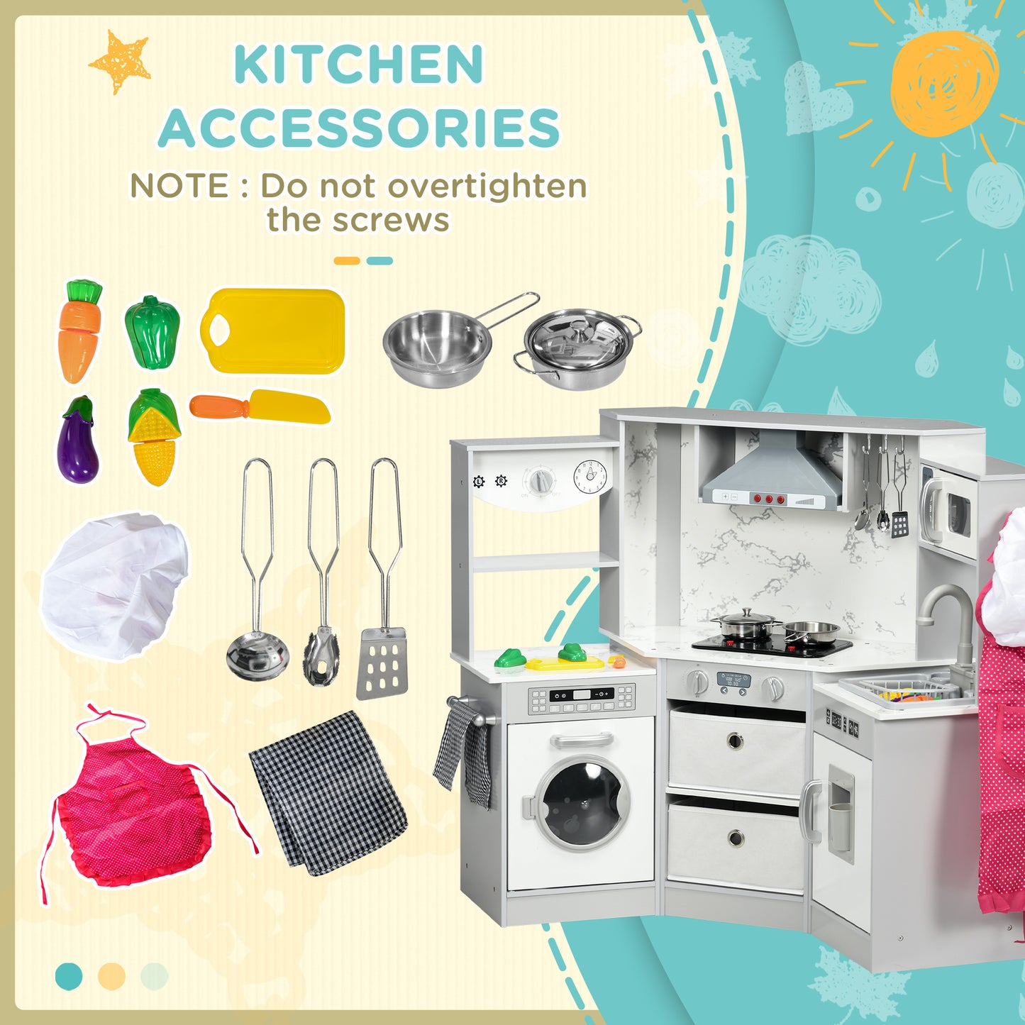 Toy Kitchen with Running Water, Lights, Sounds, Apron and Chef Hat
