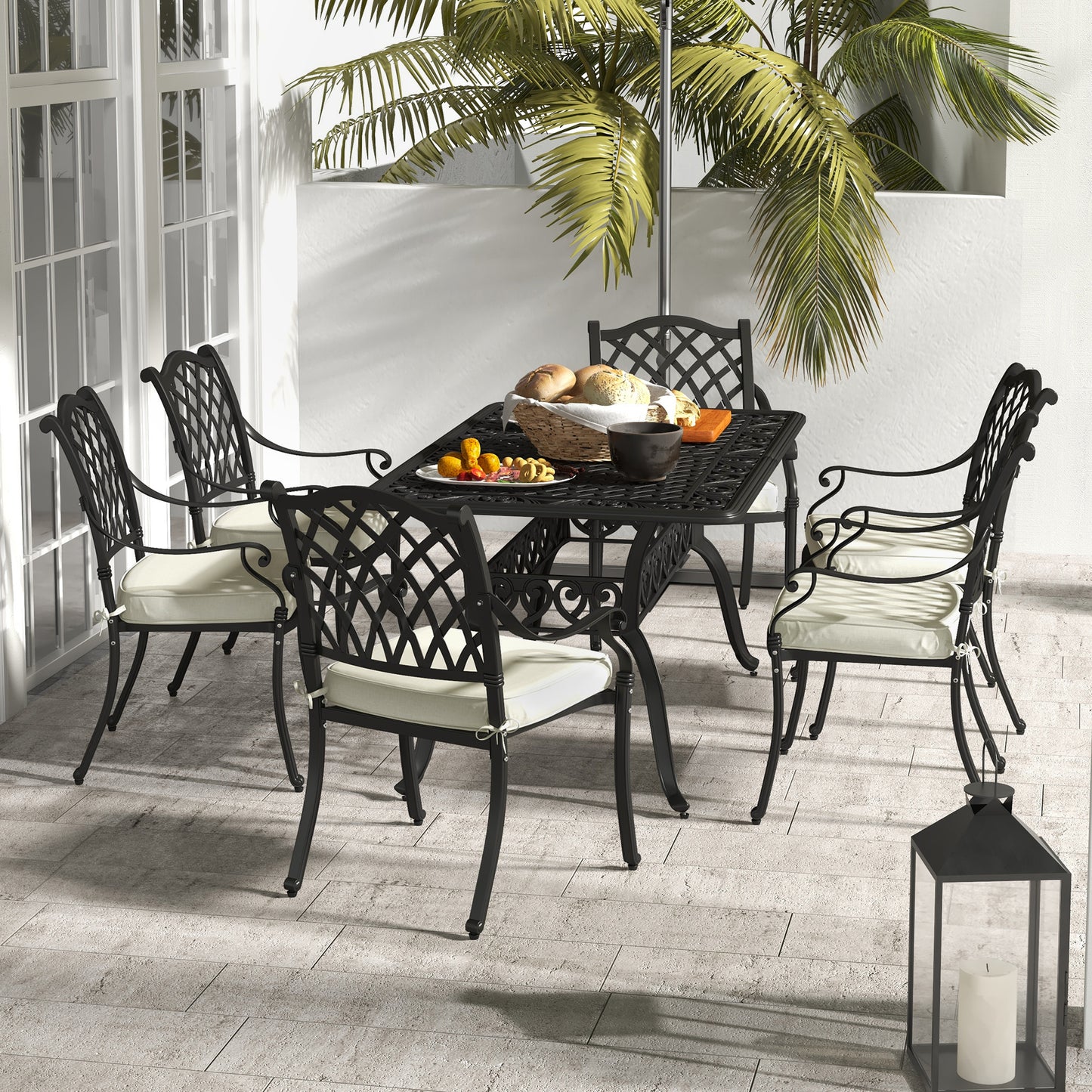 7 Pieces Aluminium Patio Dining Set with Umbrella Hole