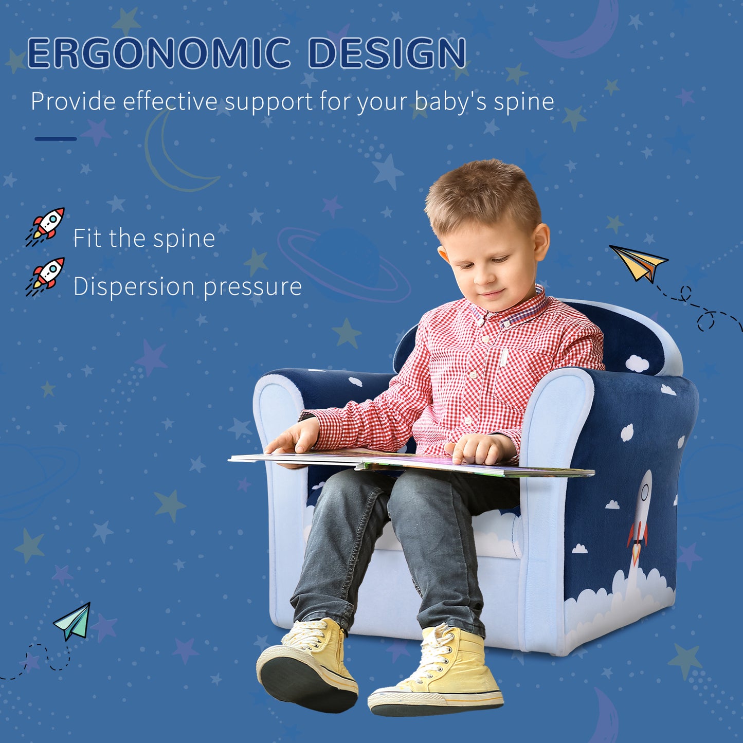 Children Chair Armchair Single Sofa, 50 x 39 x 44cm, for 18M+