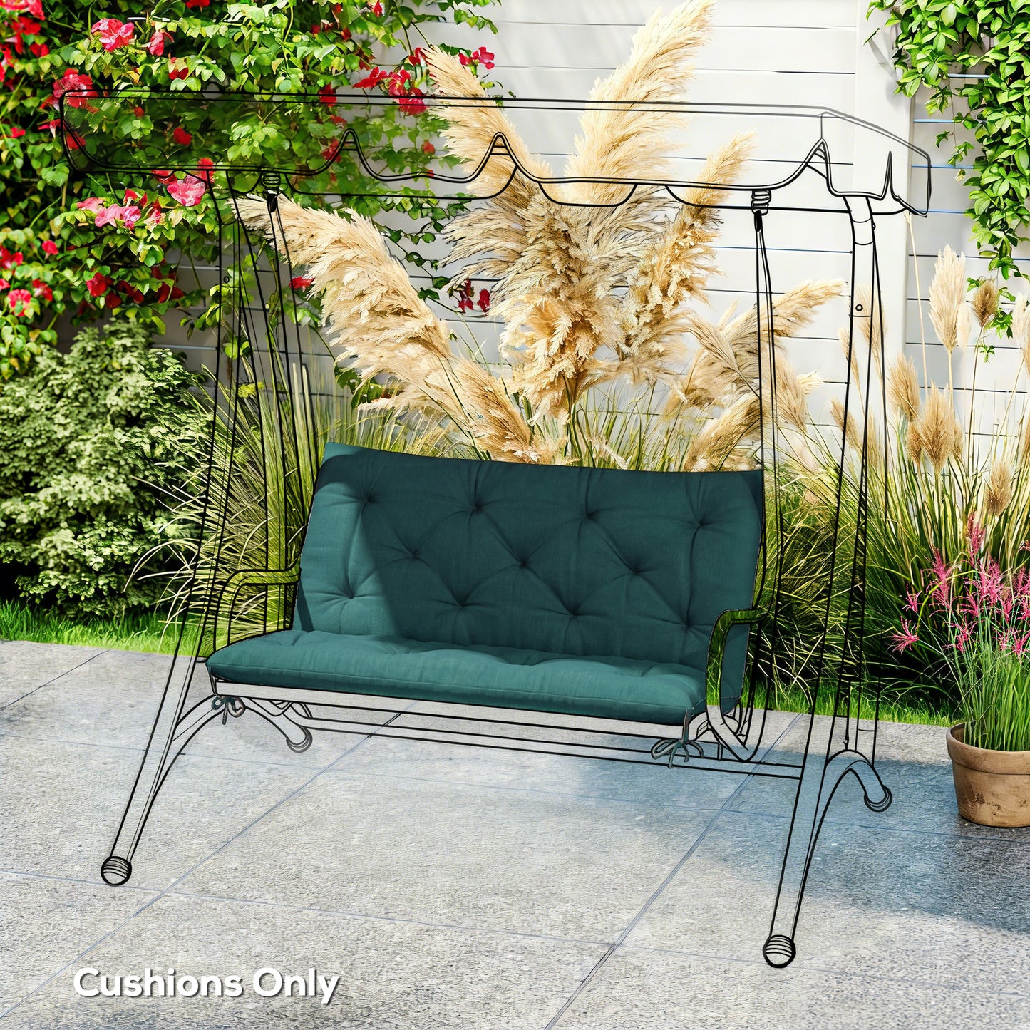 2 Seater Bench Pad, Garden Chair Cushion with Back and Ties