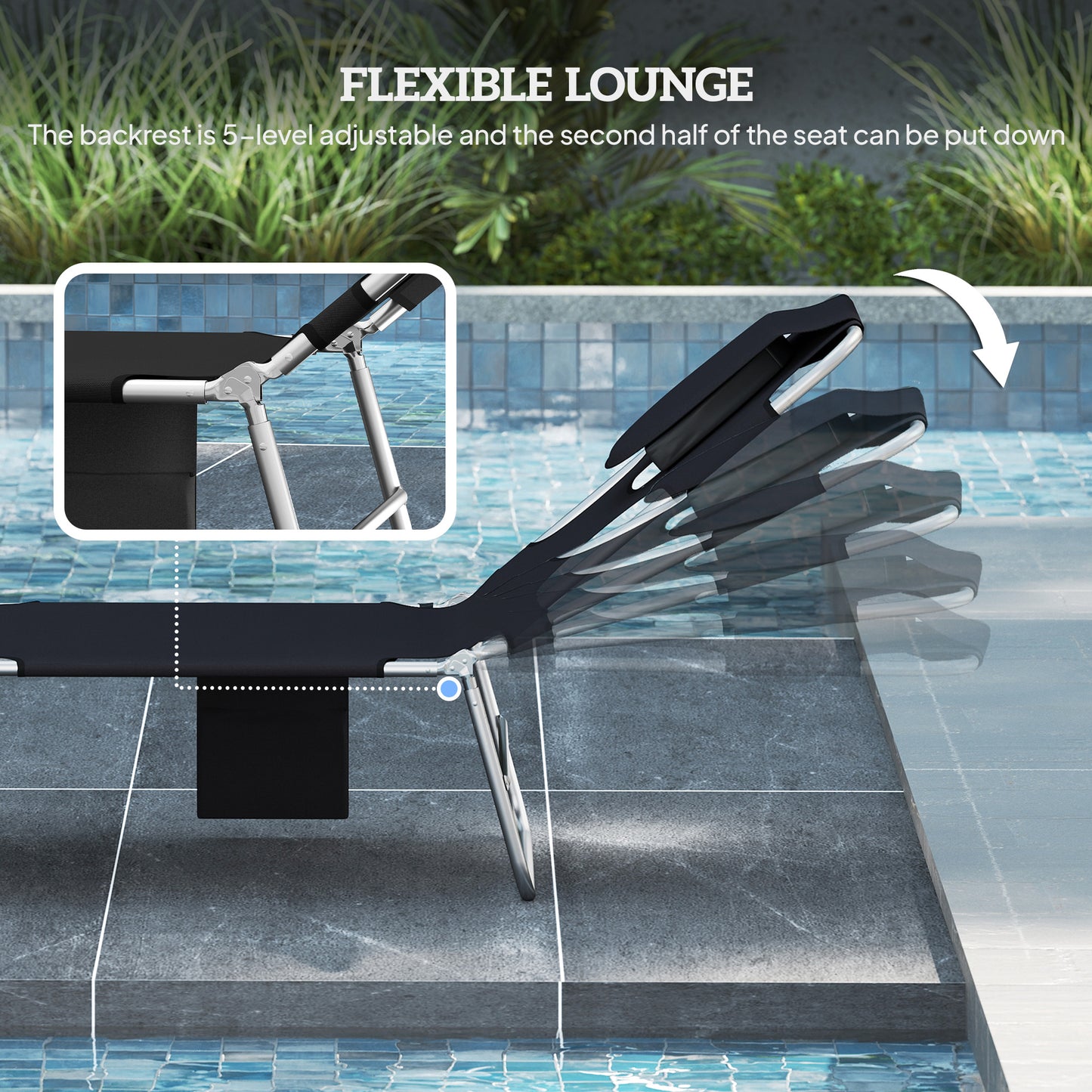 5-Position Adjustable Sun Loungers Set of 2 with Reading Hole