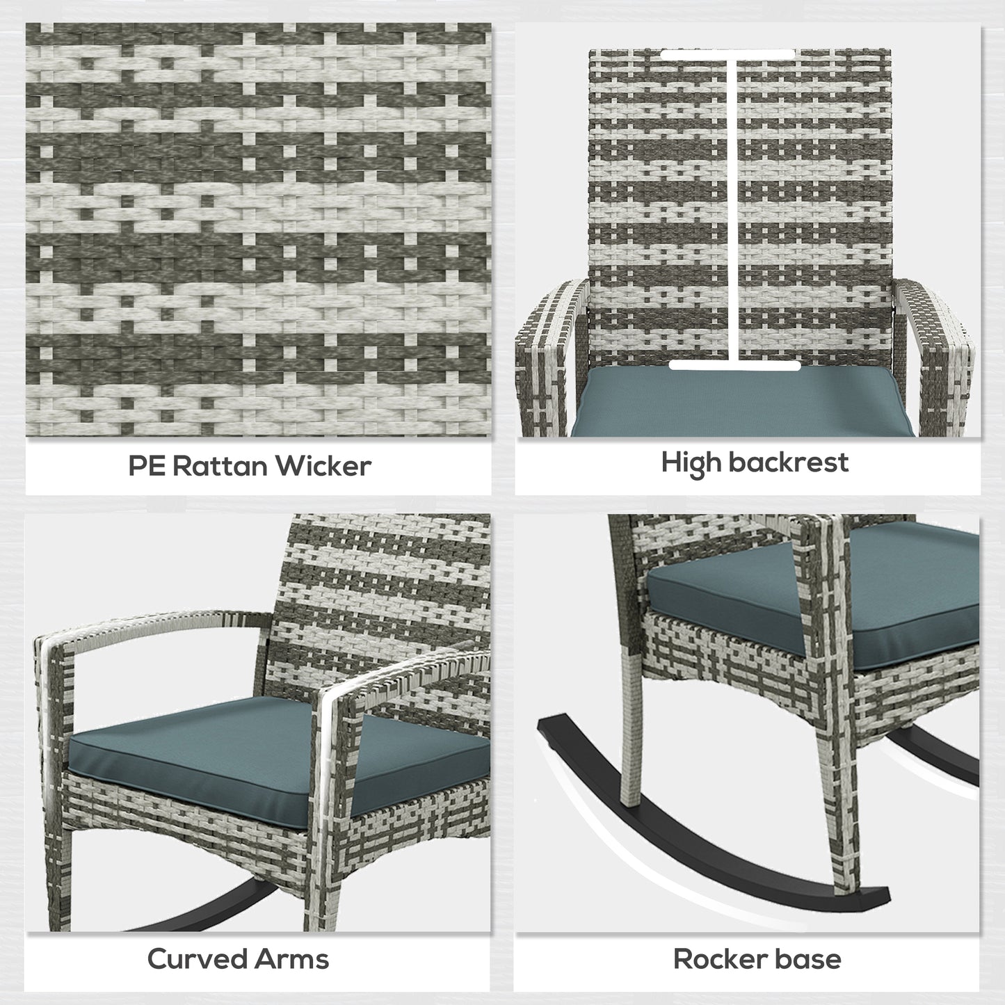 PE Rattan Garden Rocking Chair, Outdoor Rocking with Cushion