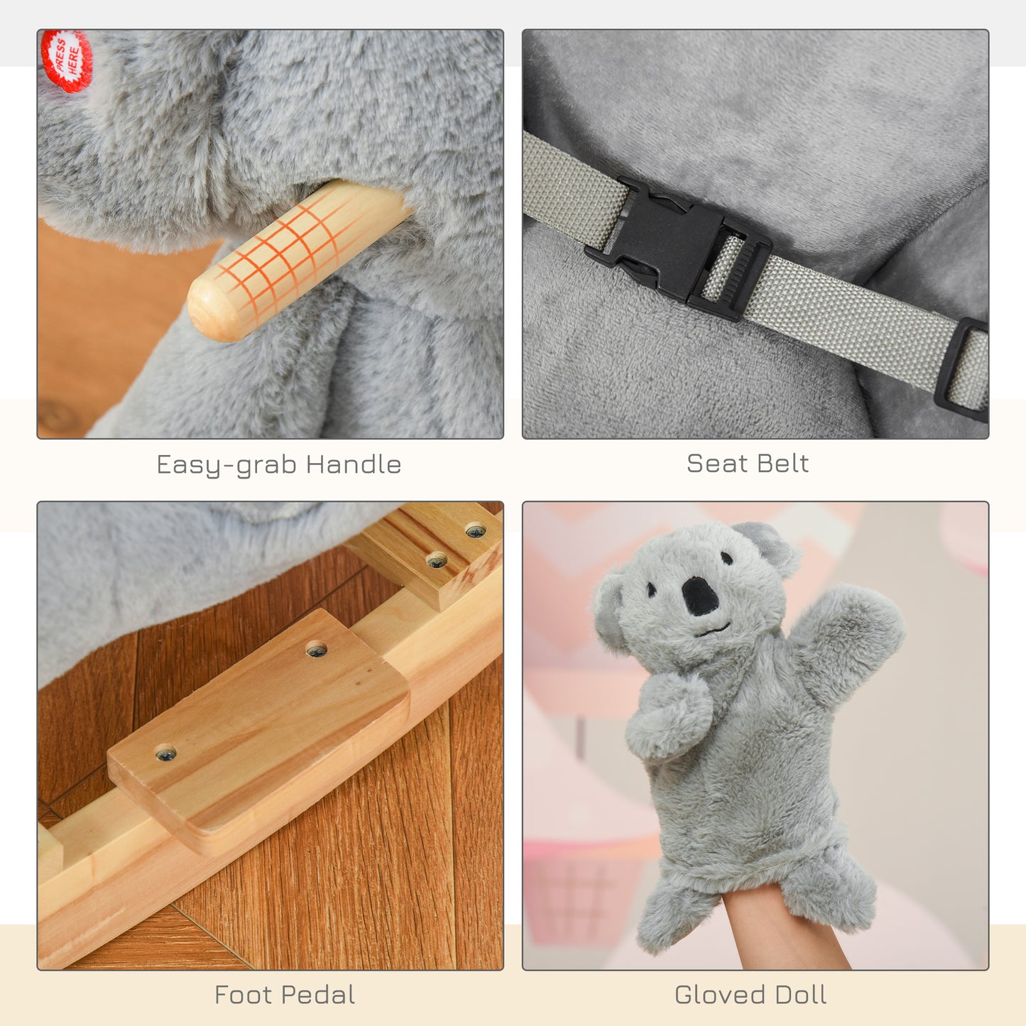 Kids Toddler Rocking Horse Plush Ride On Koala Rocker Wooden Base