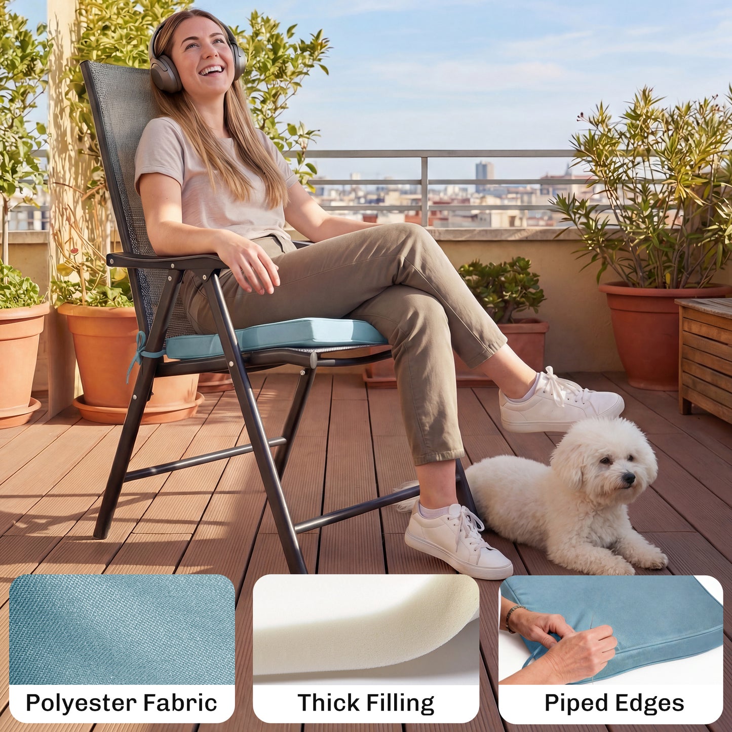 Set of 6 Chair Cushion Seat Pads Dining Chair w/ Straps