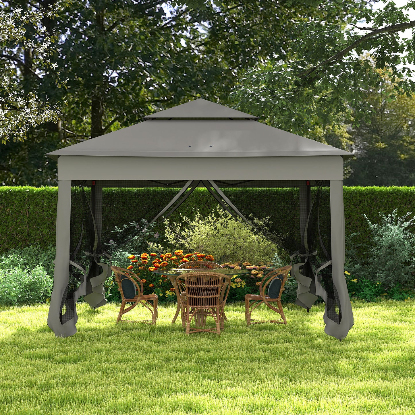 3 x 3(m) Pop Up Gazebo, Double-roof Garden Tent with Netting