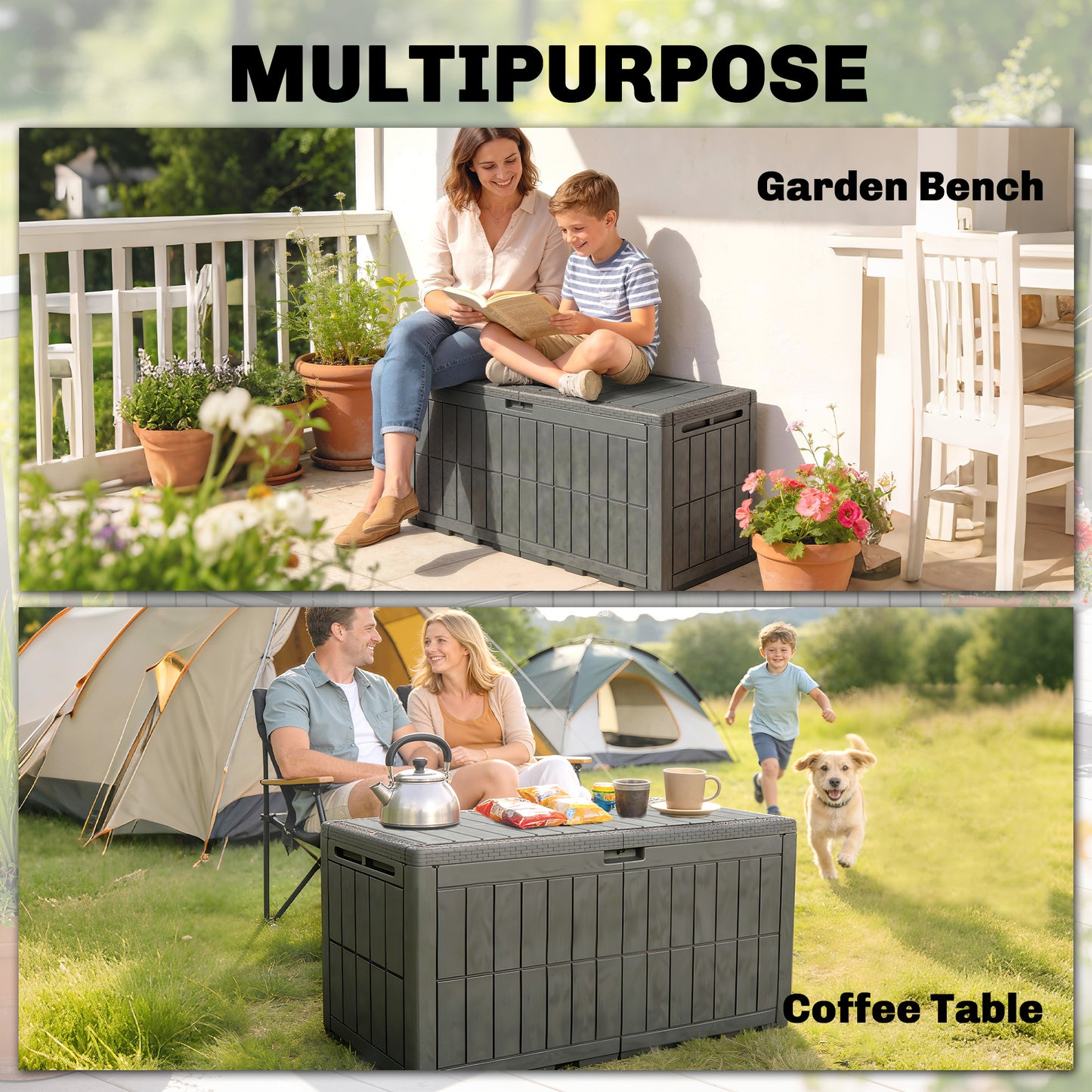440L Garden Storage Box, Waterproof & UV Resistant Resin Deck Box