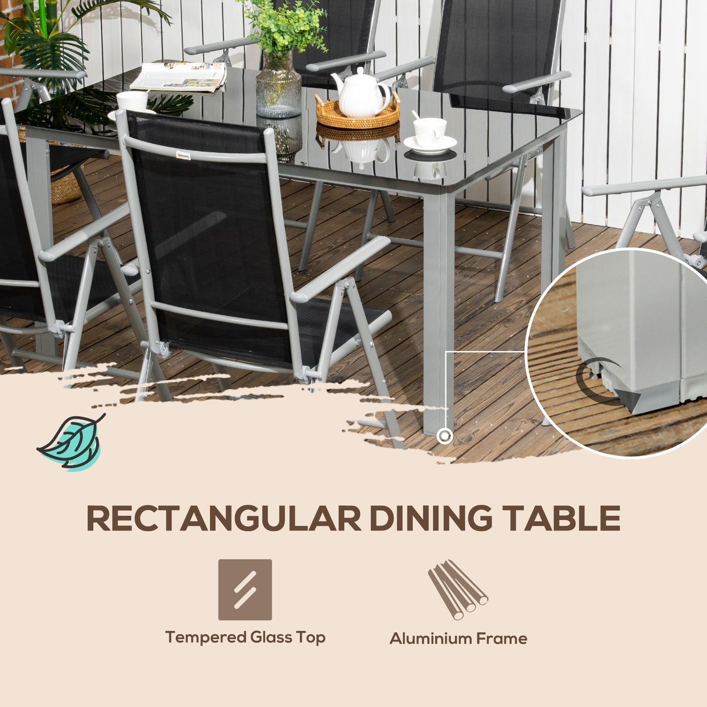 7 Piece Garden Dining Set, Outdoor Table and 6  Folding