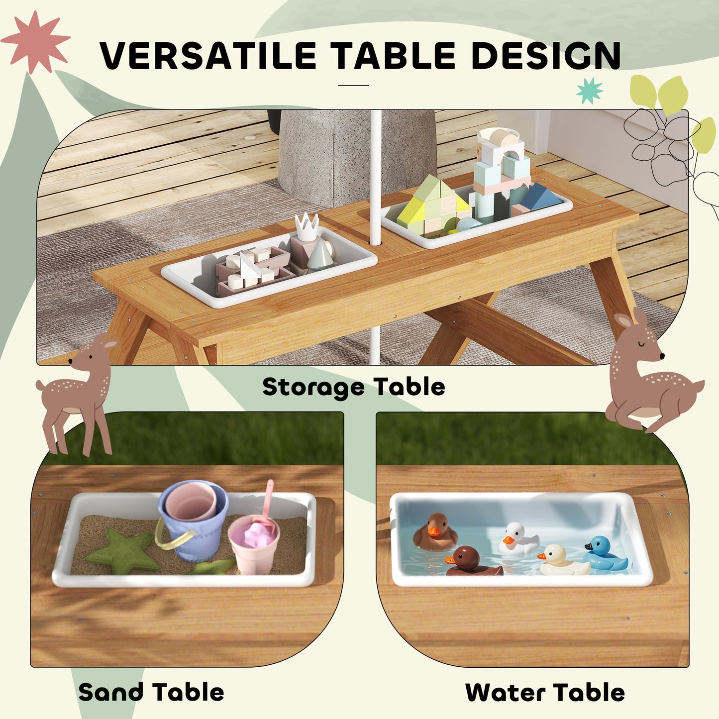 Kids Picnic Table, Sand and Water Table with Wooden Benches