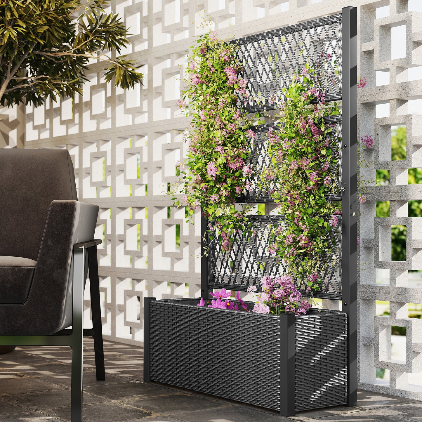 Garden Planter Box with Trellis, Liner for Climbing Plants (1)