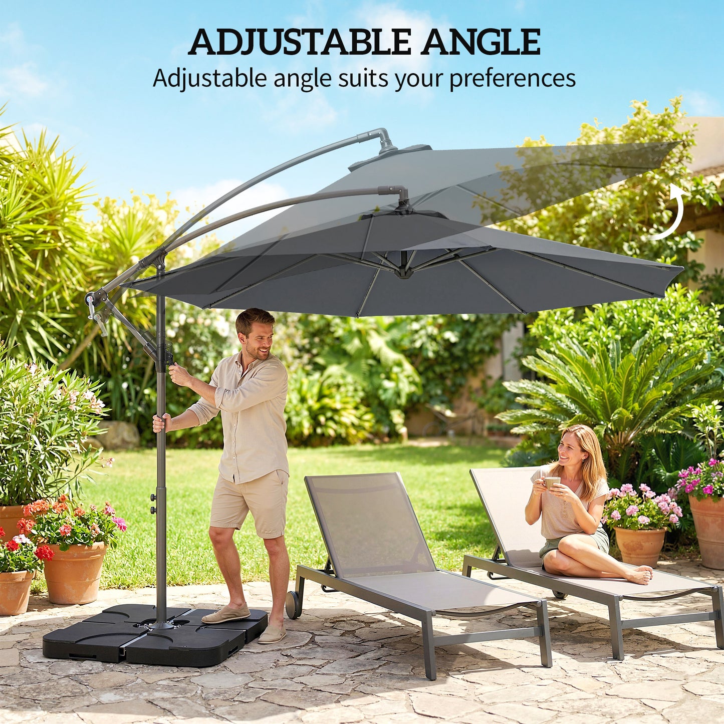 3m Overhanging Parasol, with Base, Weights and Cover
