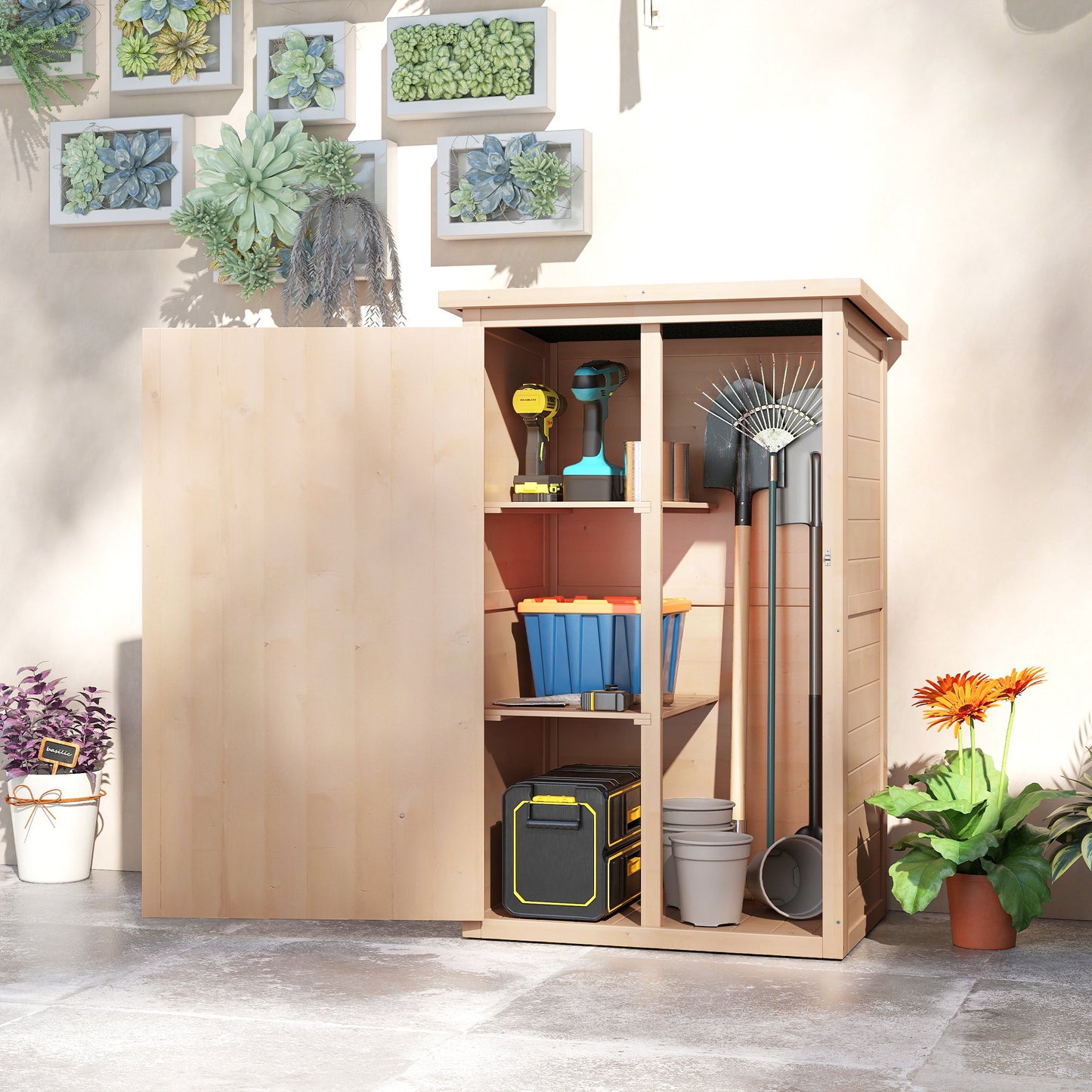 Wooden Small Shed, Garden Storage Shed with Shelves and Bolt Latch