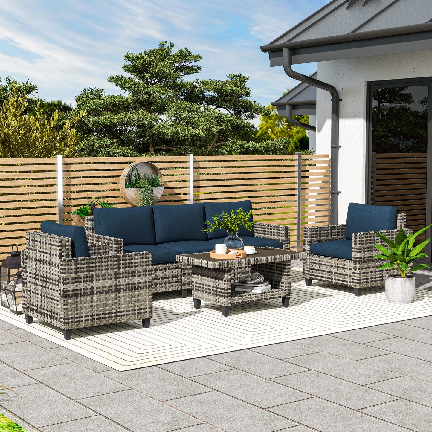 Six-Piece Modular Rattan Sofa Set