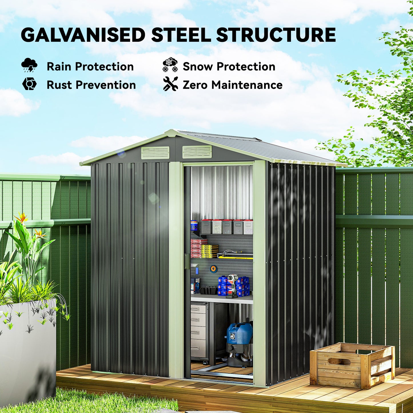 Garden Metal Tool Storage Shed with Sliding Door