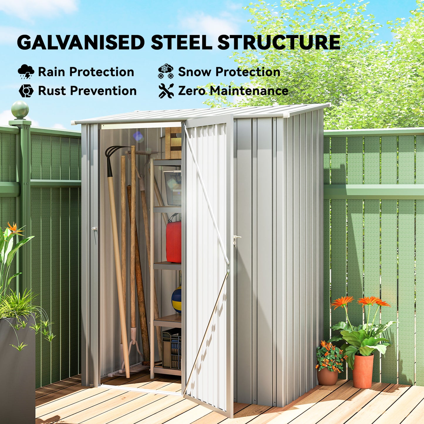 5ft x 3ft Garden Storage Shed, Outdoor Metal Shed with Sloped Roof
