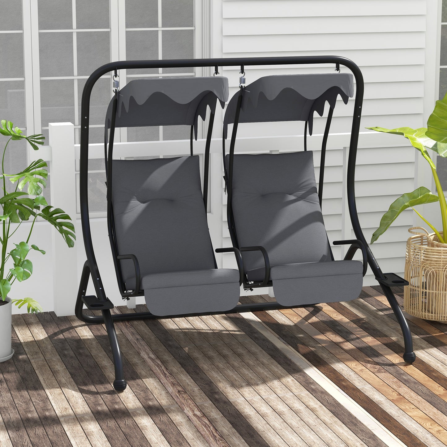 Two-Seat Garden Swing Chair, with Protective Canopy
