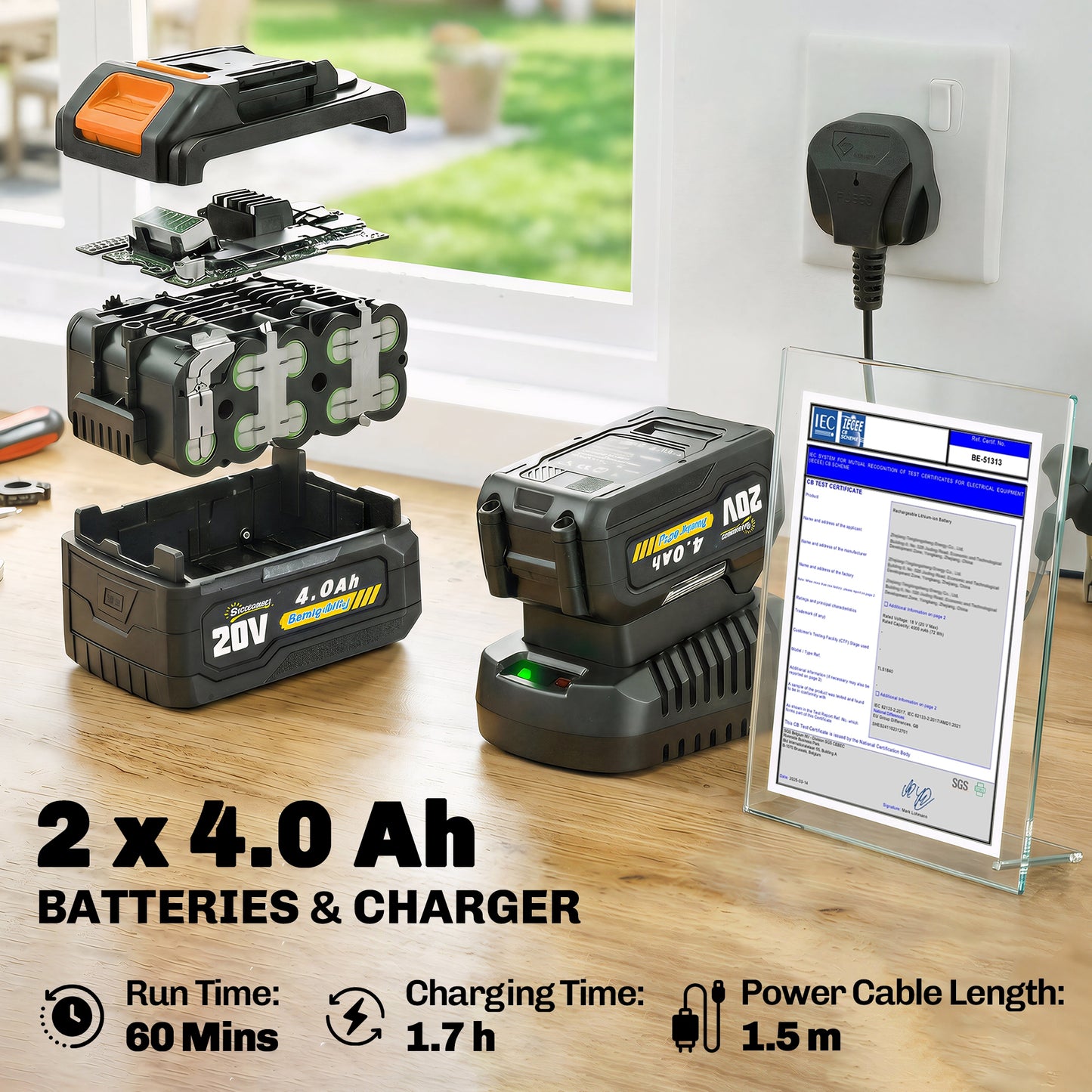 Cordless Strimmer with 2 x 4.0Ah Lithium Batteries & Charger