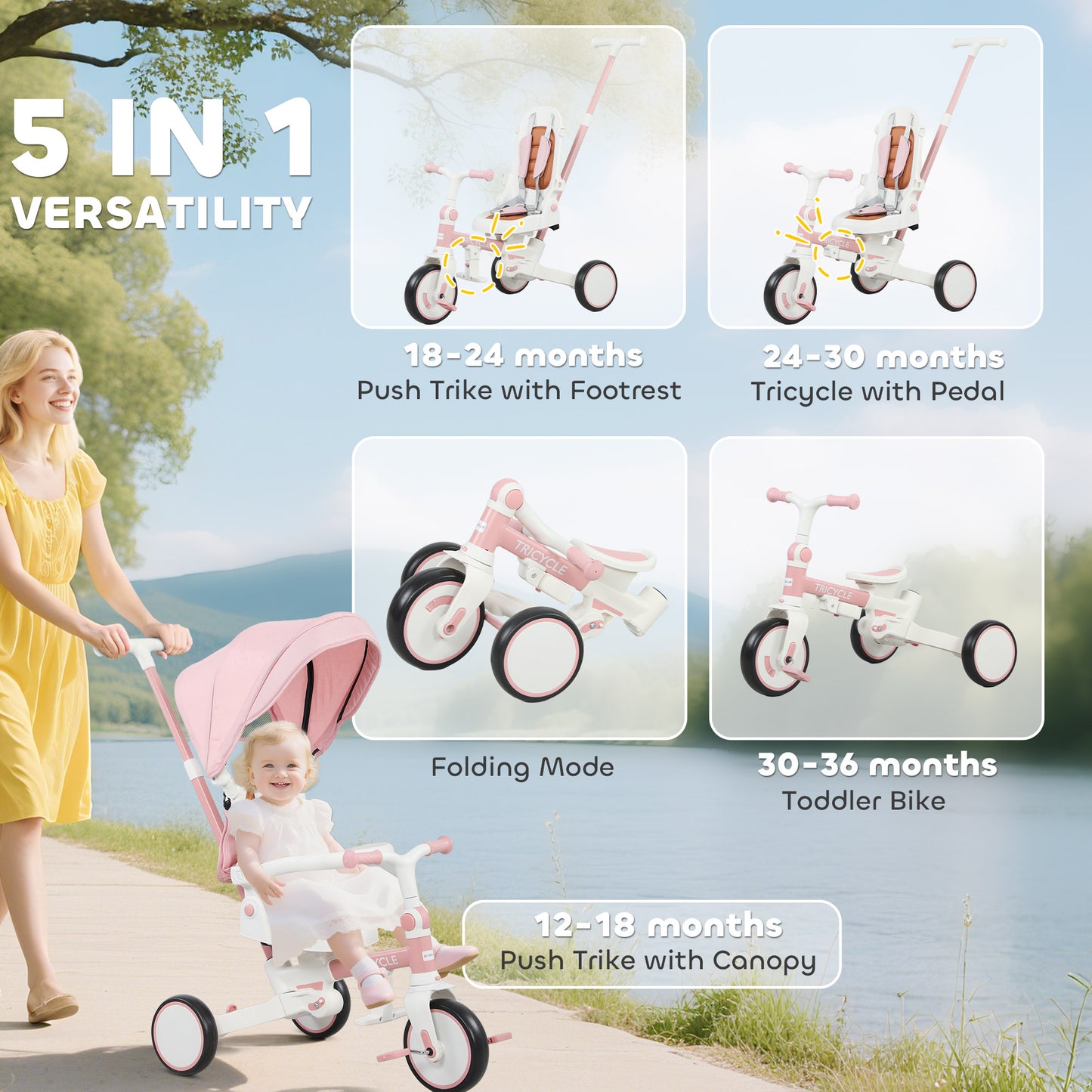 5 in 1 Kids Trike with Adjustable Backrest