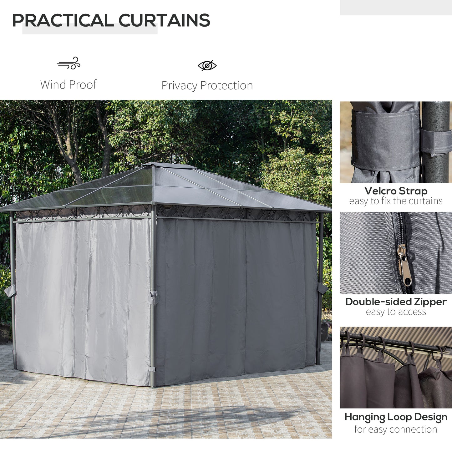 3 x 3.6m Hardtop Gazebo Canopy with Polycarbonate Roof