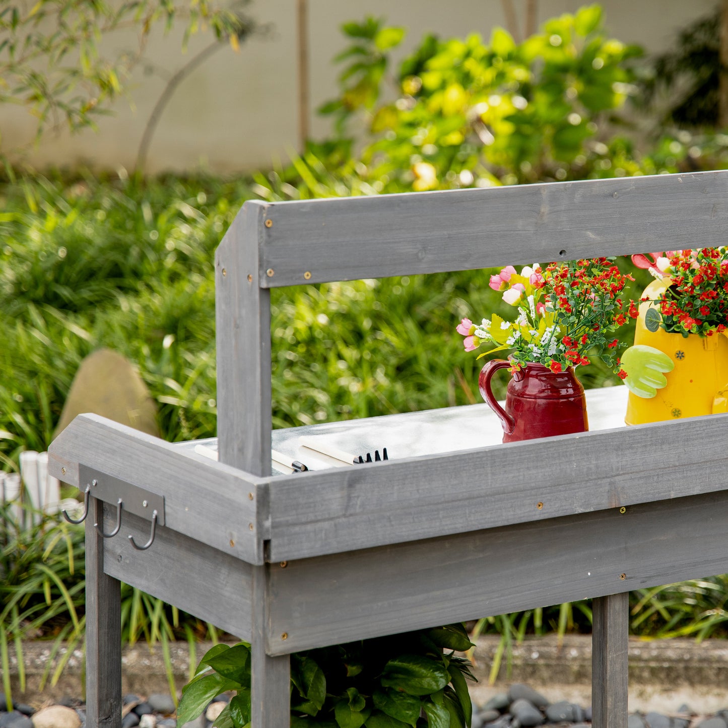 Garden Potting Table with Storage, Workbench, Metal Top