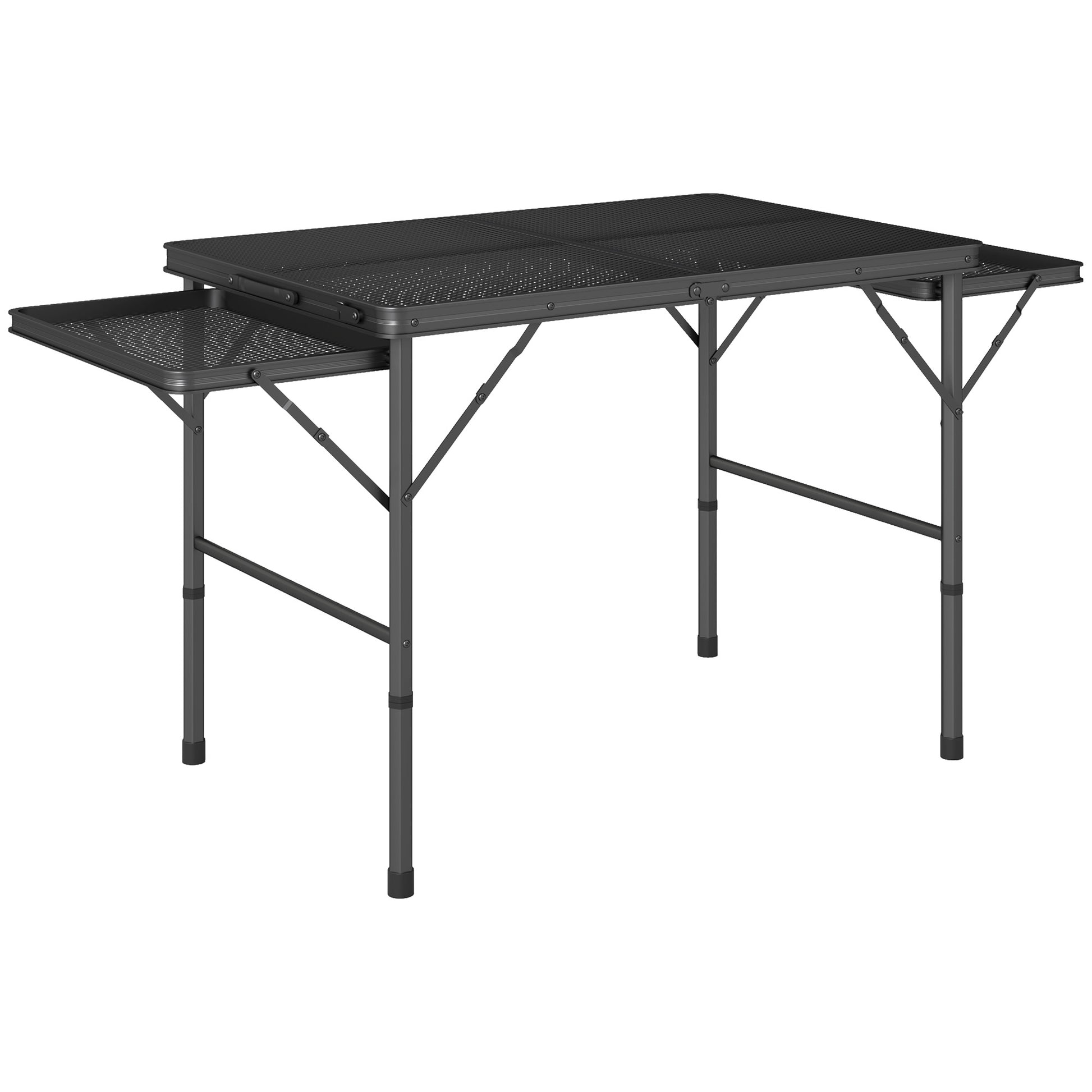 Folding Grill Table, 4.5ft Portable Camping Table with 2 Wing Panels