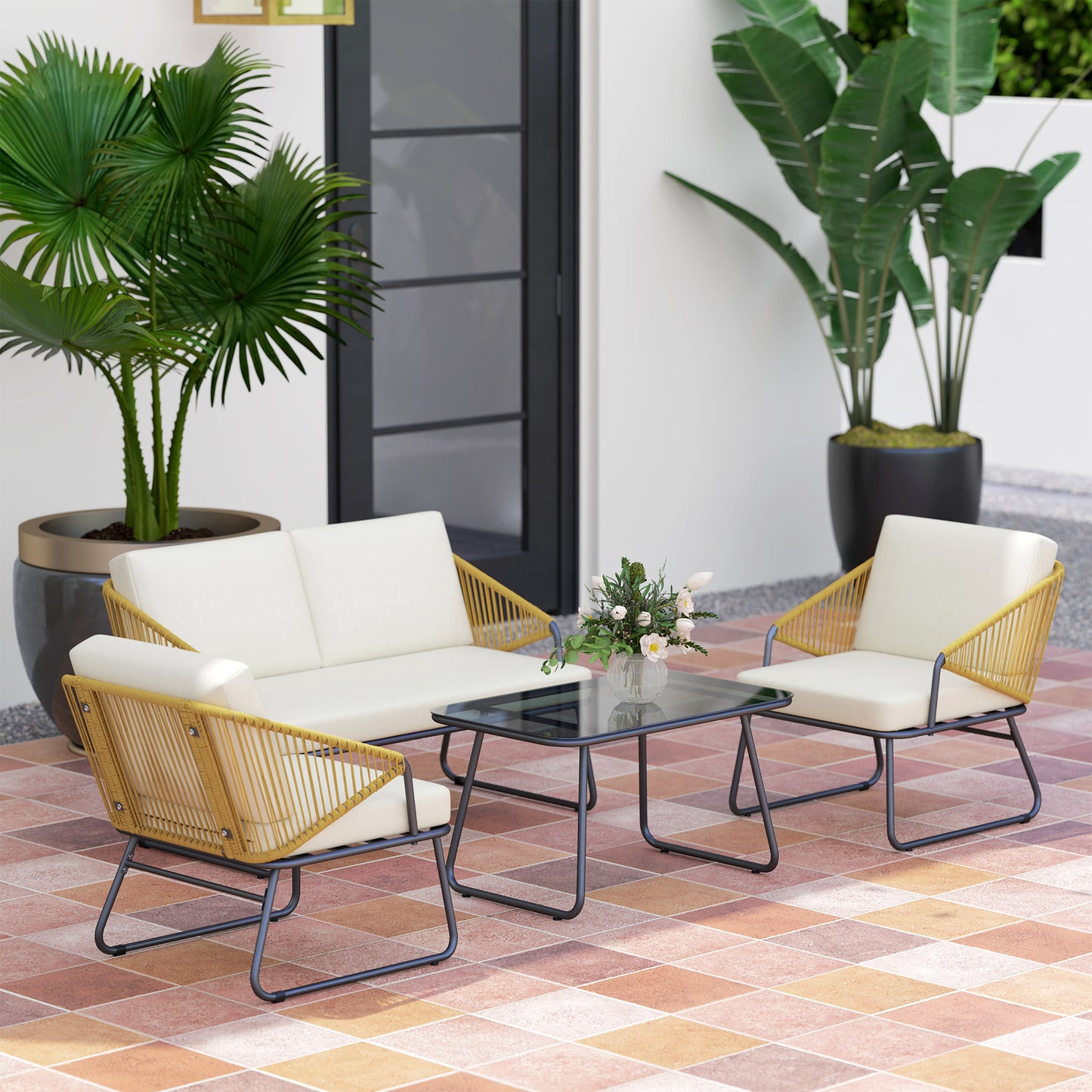 Four-Piece Rattan Strong Panel Outdoor Sofa Set