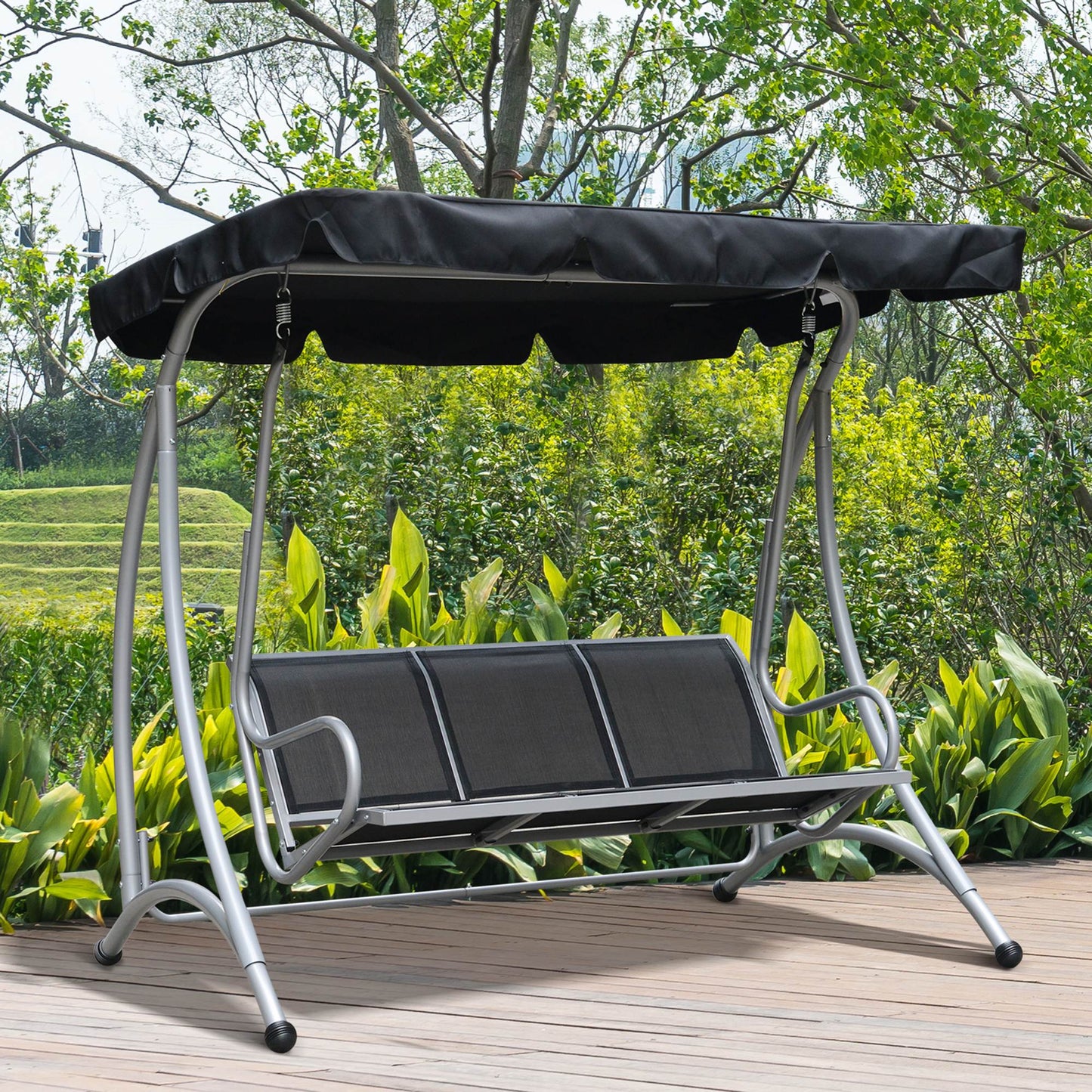 Three Person Steel Outdoor Porch Swing Chair Bench with Canopy Cover