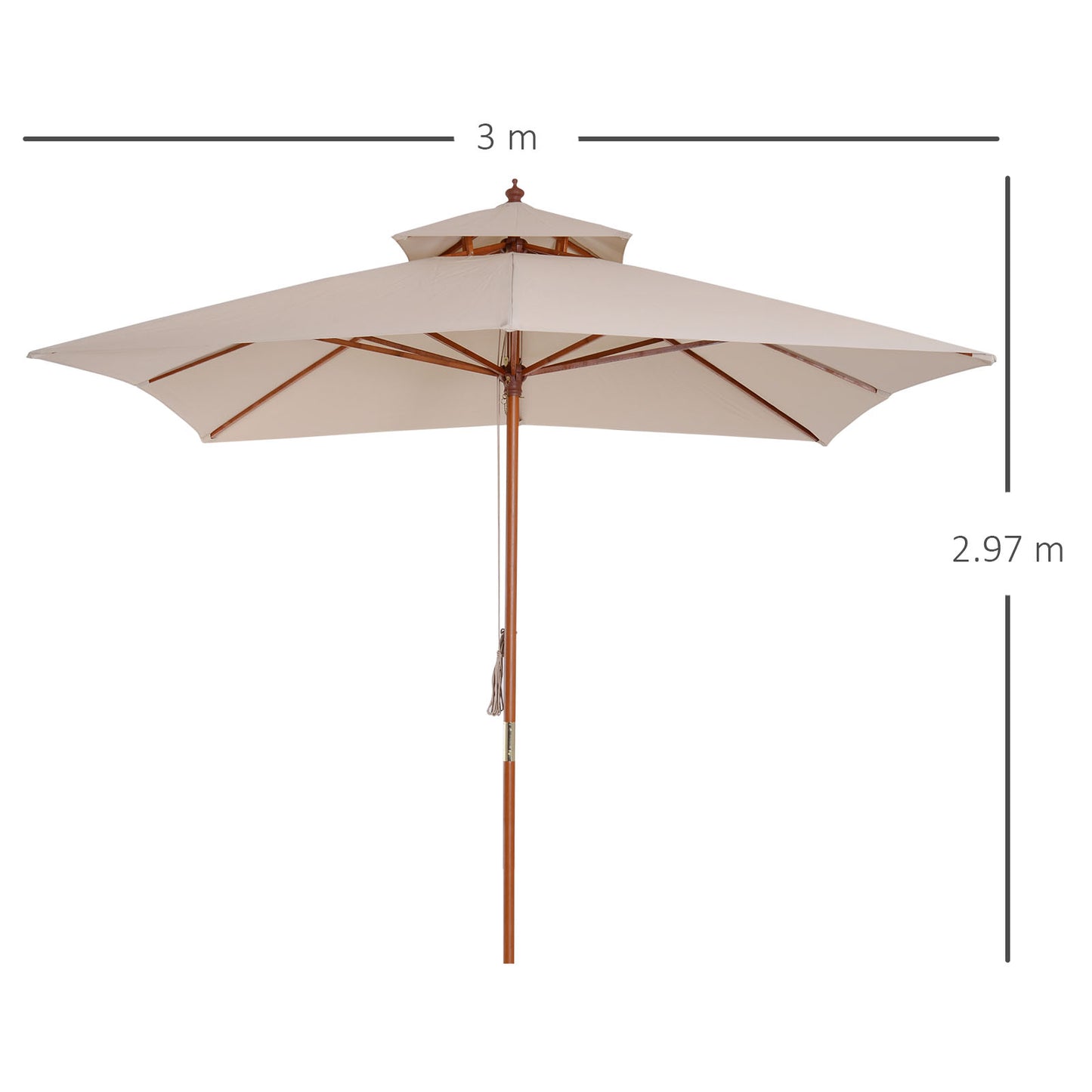 3 x 3 metre Patio Parasol Garden Umbrellas Sunshade Outdoor Wooden (1)