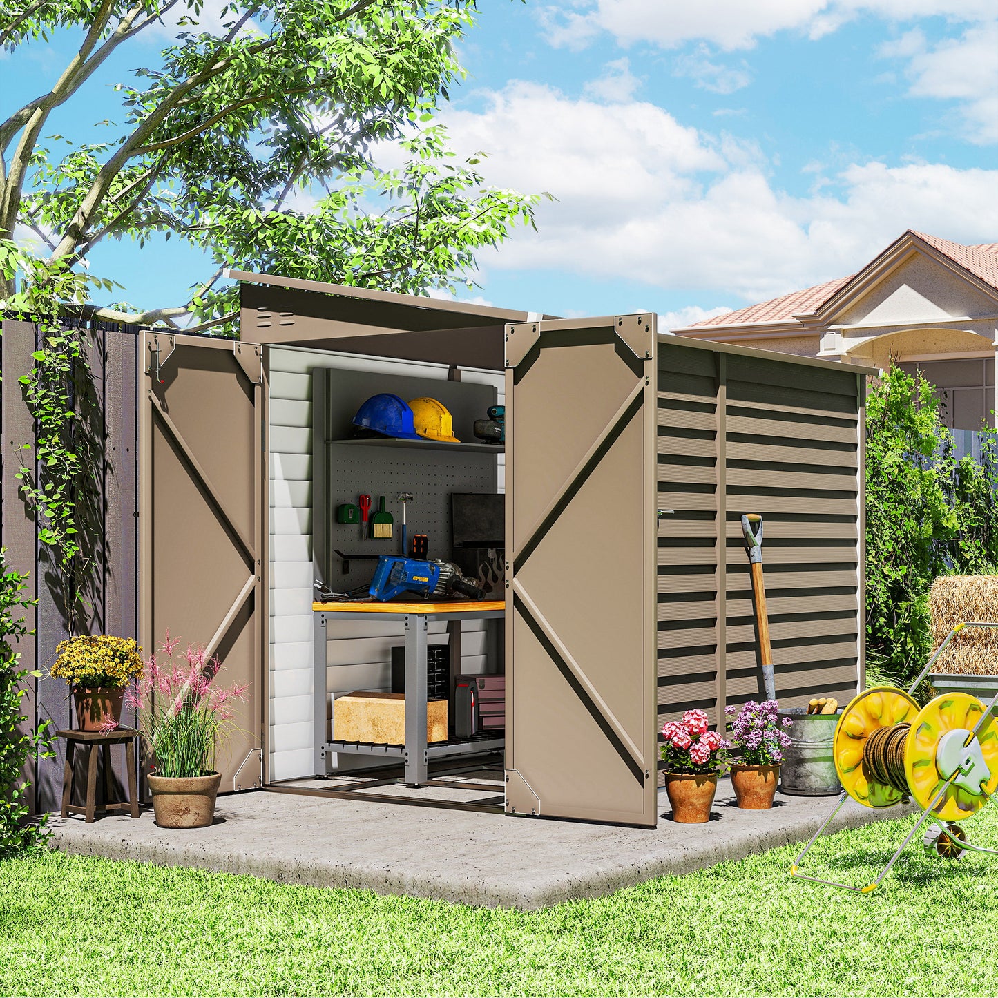 5 x 9ft Galvanised Metal Garden Shed with Foundation Kit