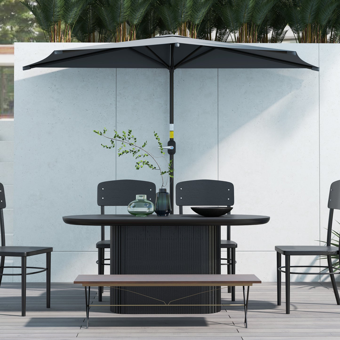 3(m) Half Parasol, Semi Round Umbrella with Metal Frame