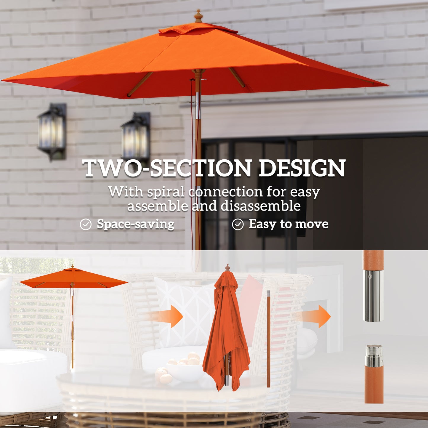 2m Tilting Wooden Pole Parasol