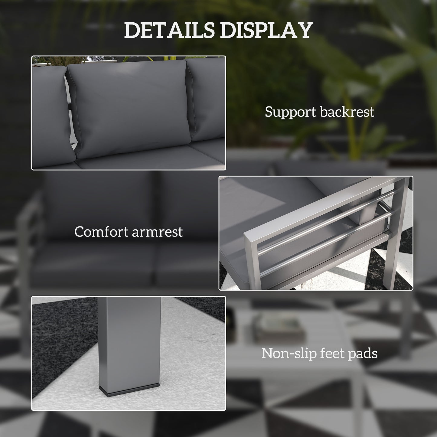 Aluminium Three-Seater Garden Bench, with Cushions