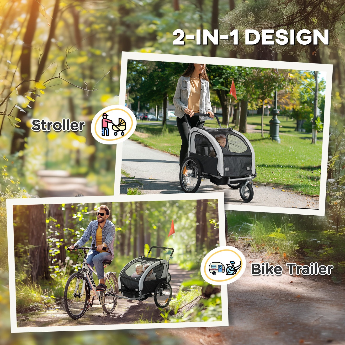 2 Seat Bike Trailer with 5 Point Harness