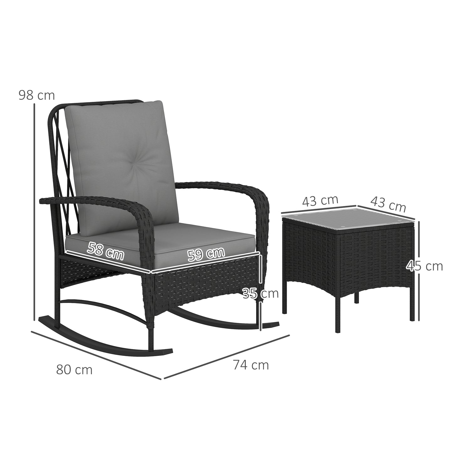 Three-Piece Rocking Chair Rattan Bistro Set