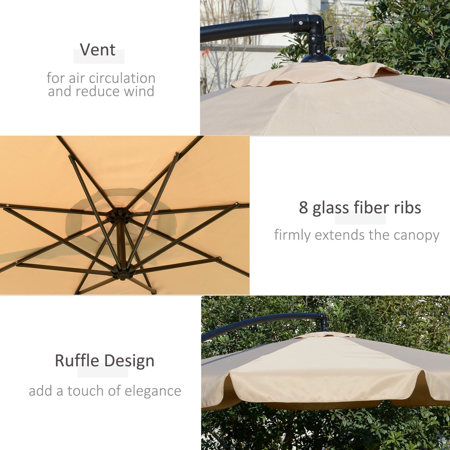 2.7m Cantilever Parasol Banana Sun Umbrella with Crank Handle
