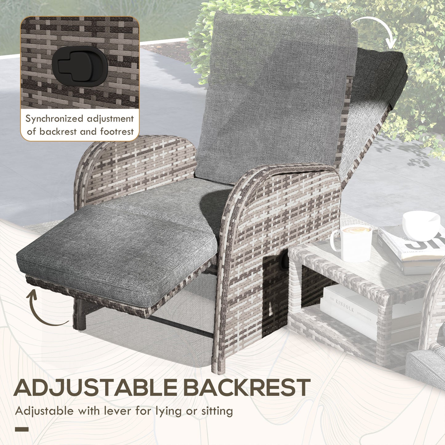 2 Seater Patio Rattan No Installation Chaise Lounge Sofa Set