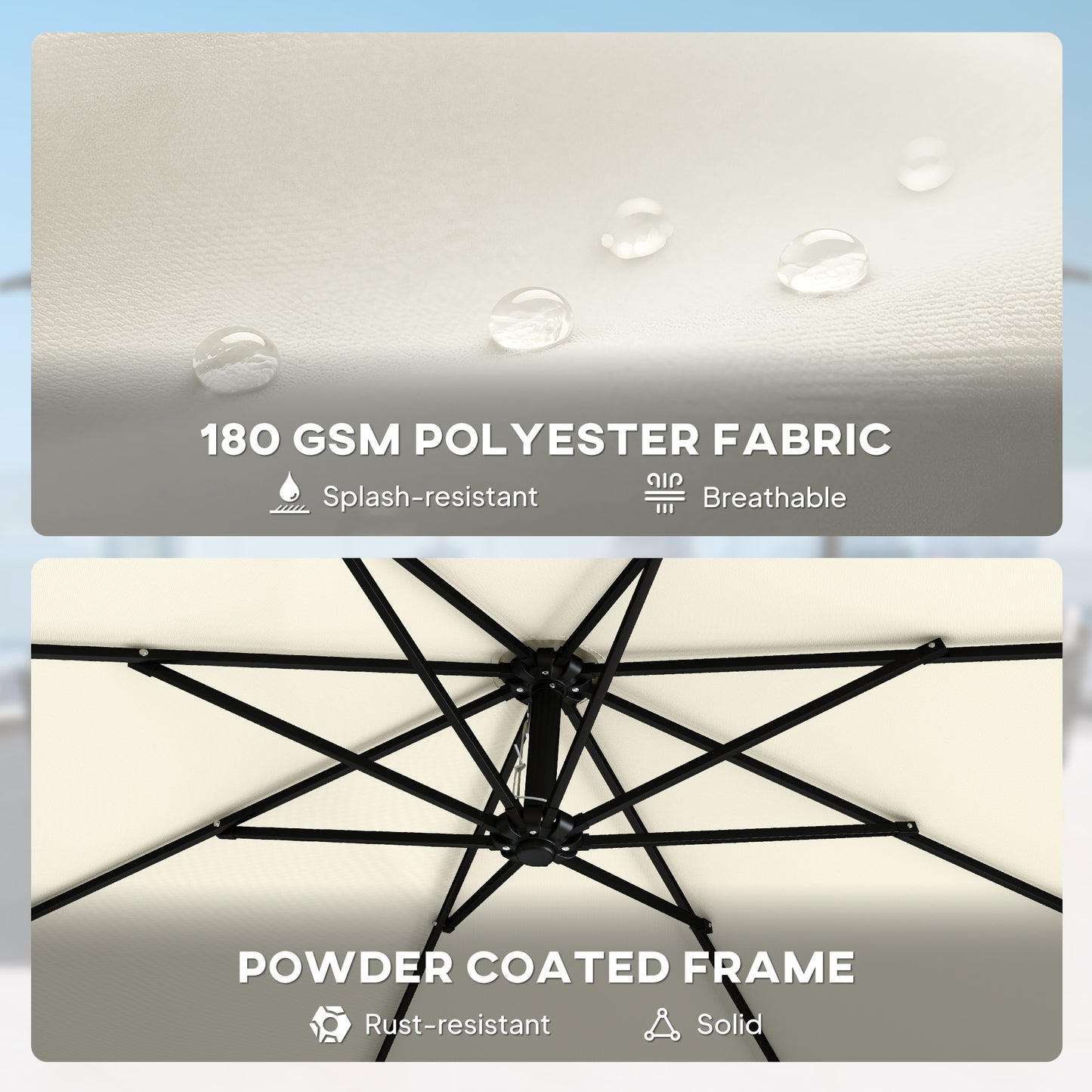 3 m Garden Cantilever Parasol with Cross Base, Sandbag