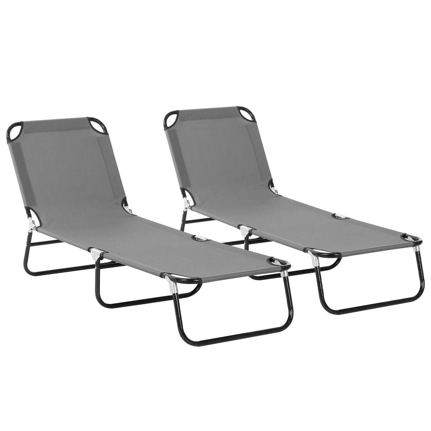 2 Piece Foldable Sun Loungers with 5-Position Adjustable Backrest