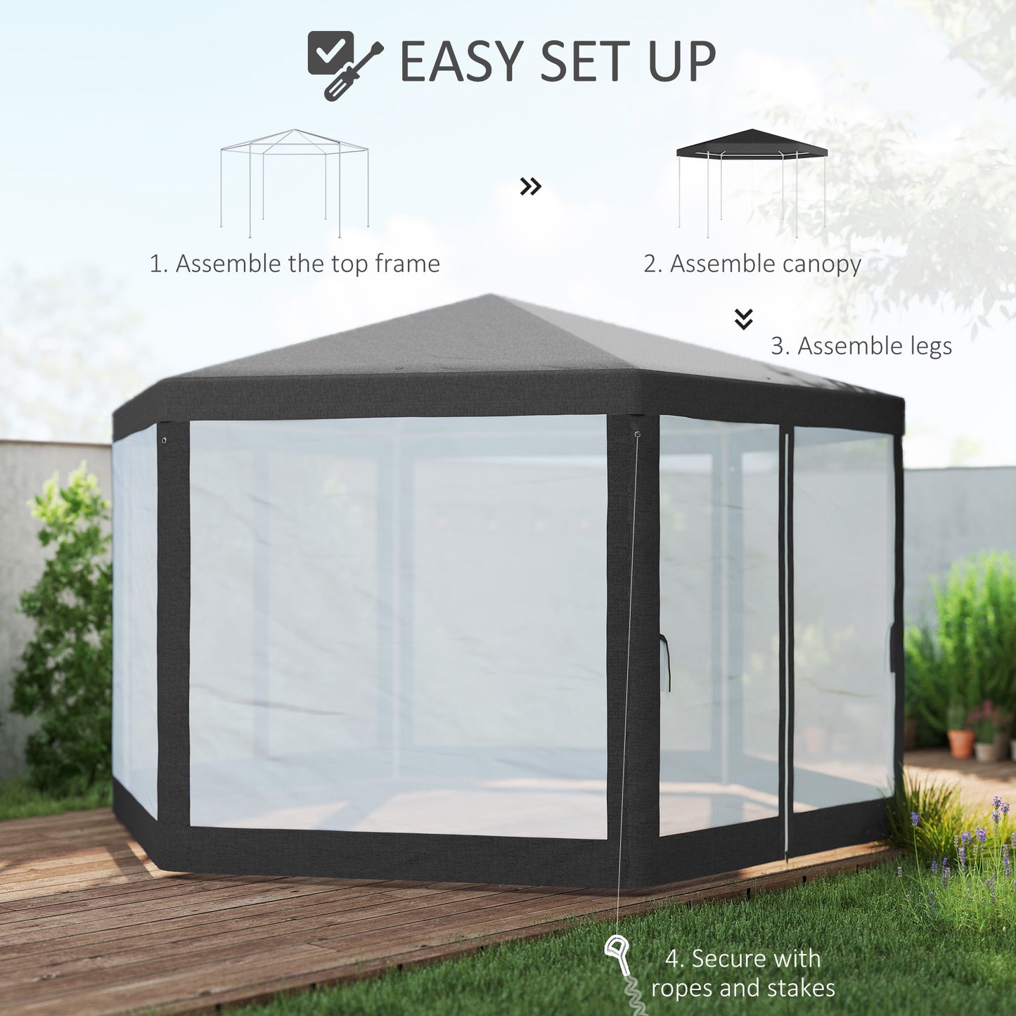 4M Hexagon Gazebo, Netting Party Tent