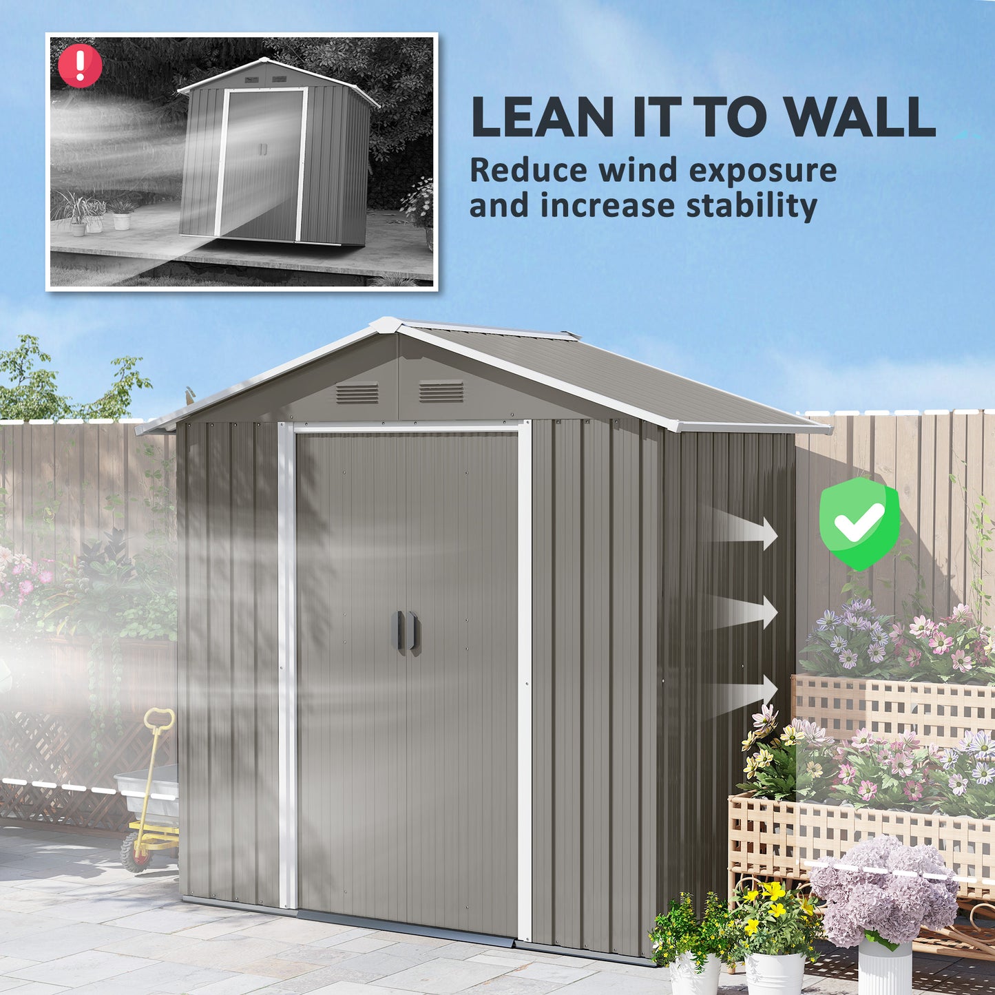 6.5ft x 3.5ft Metal Garden Storage Shed for Outdoor Tool Storage
