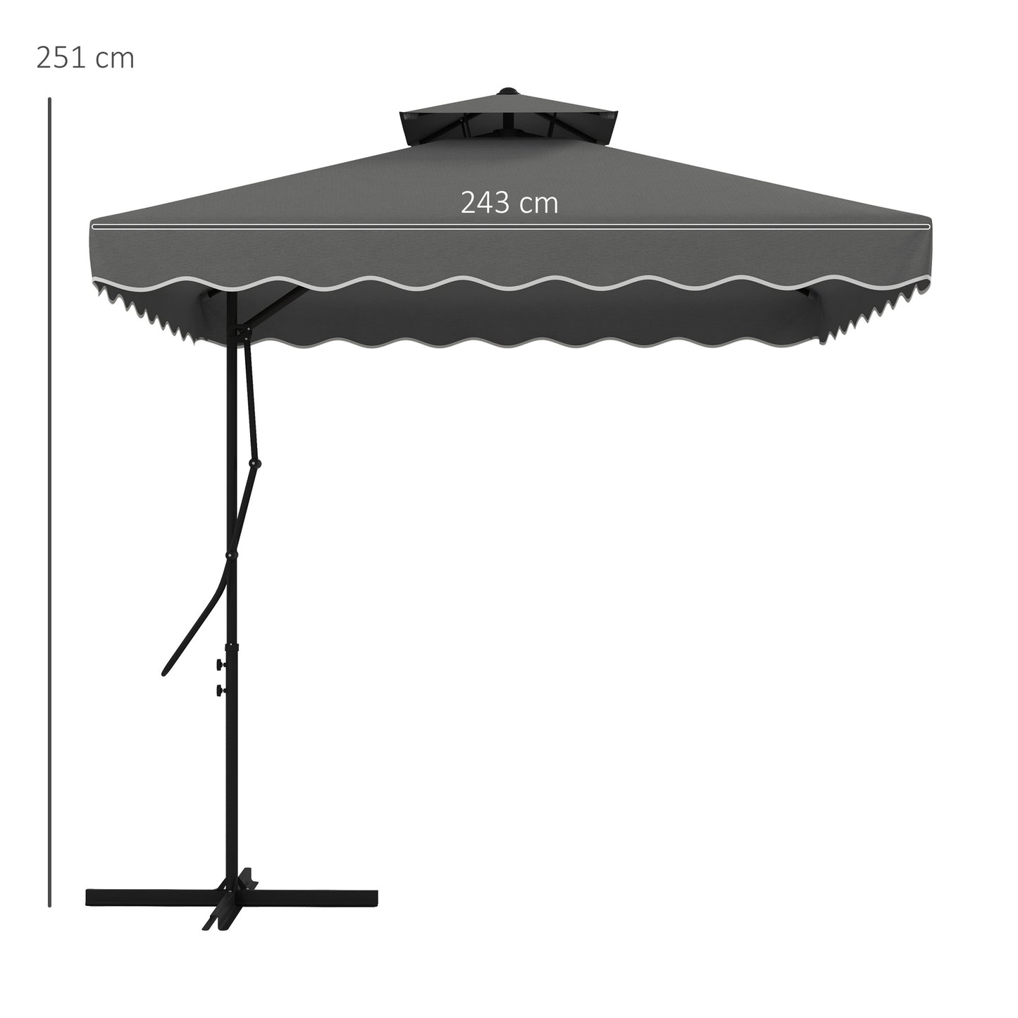 2.5m Square Double Top Garden Parasol Cantilever Umbrella with Ruffles