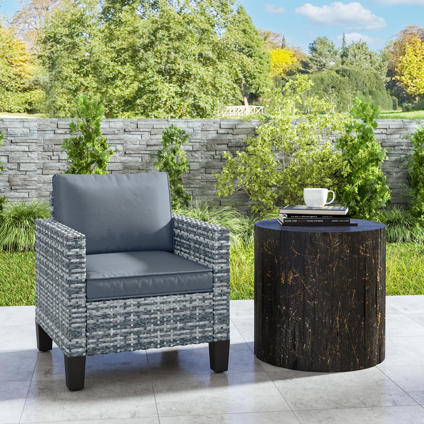 Single Rattan Armchair, with Cushions