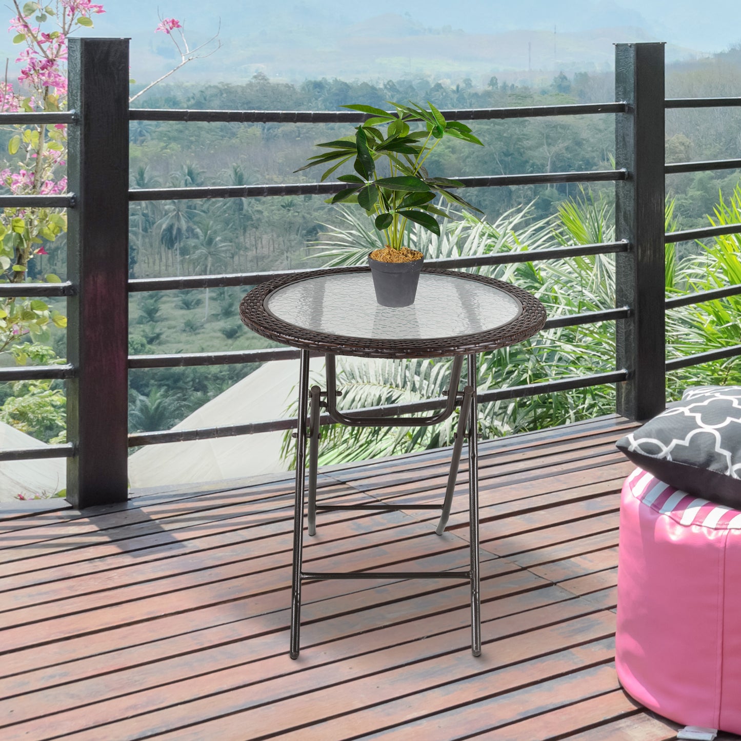 Folding Rattan Garden Dining Table