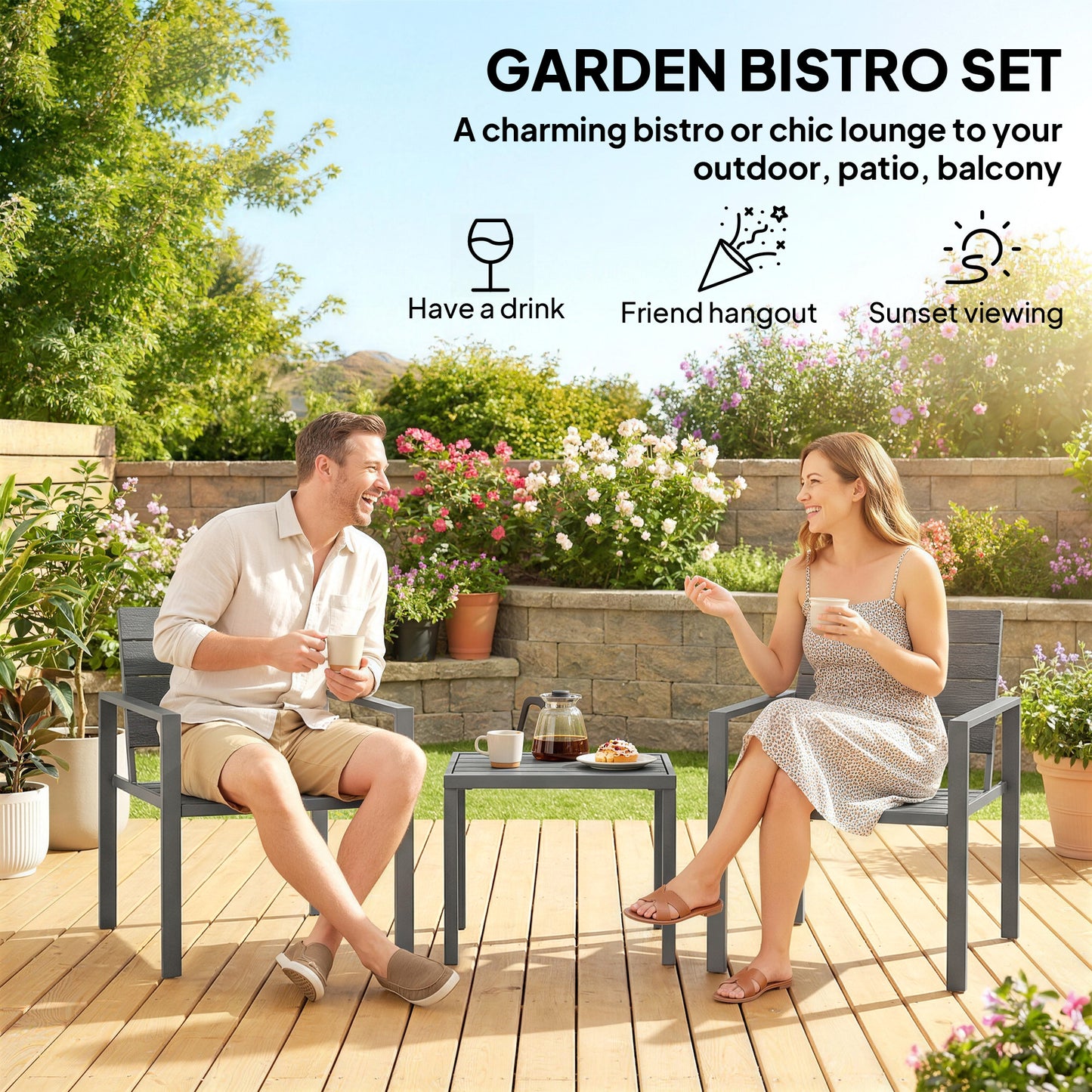 3 Pieces Garden Bistro Set for 2