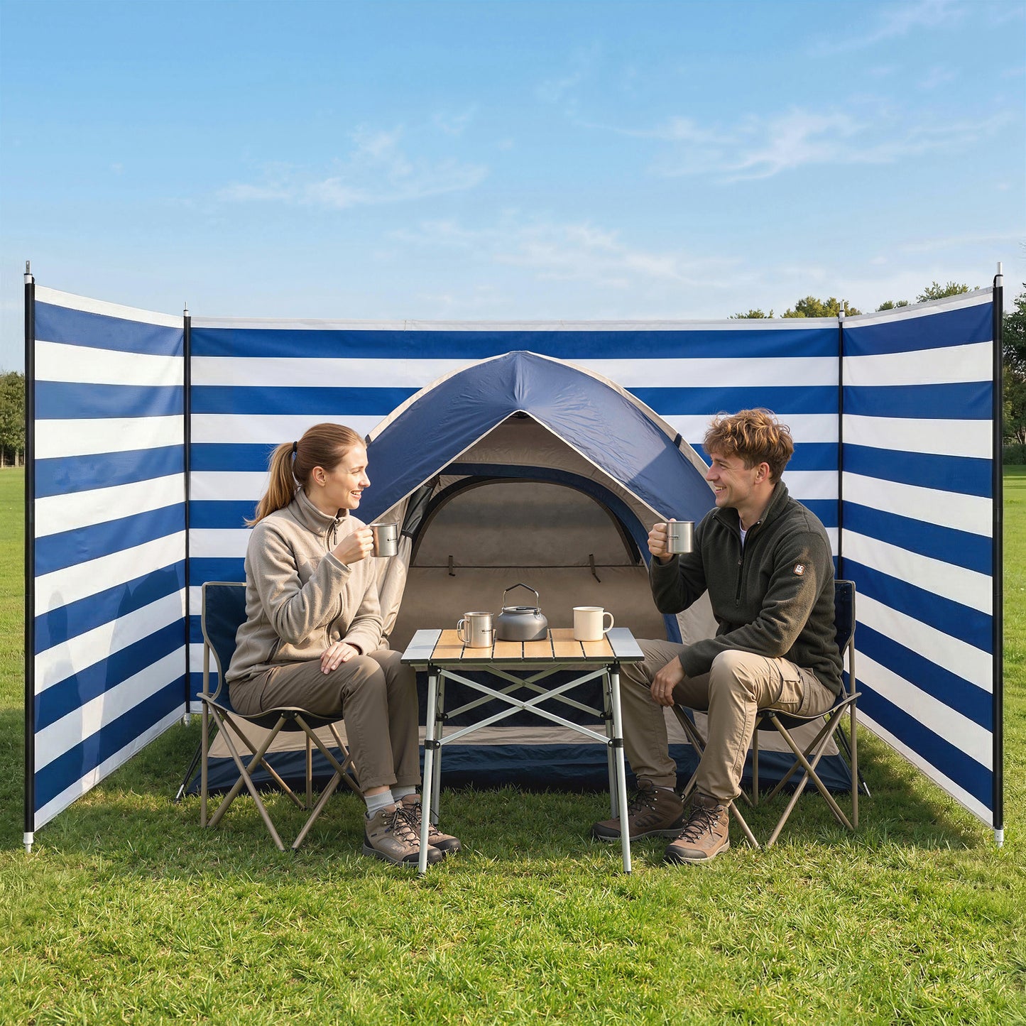 4 Pole Camping Windbreaks, Beach Wind Shield Shelter with Carry Bag (3)