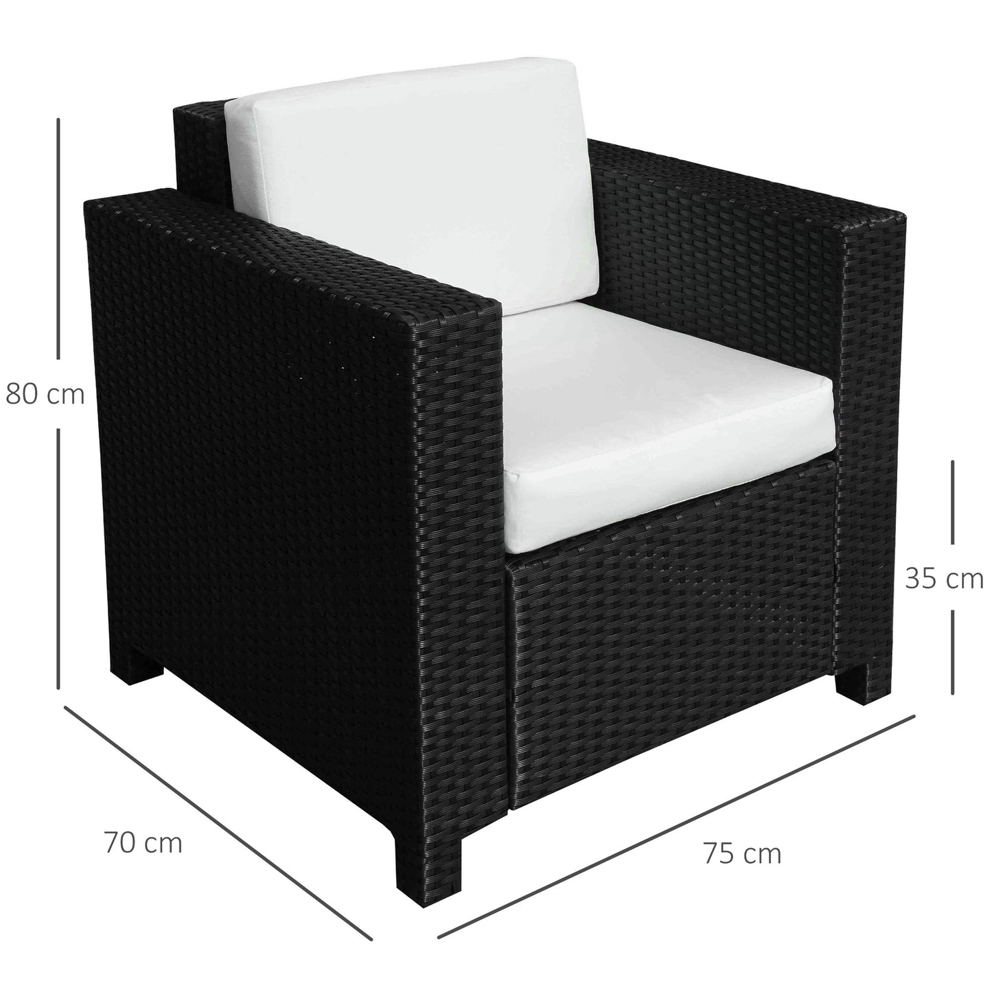 Single Seater Rattan Chair Sofa with 10 cm Thick Padded Cushion