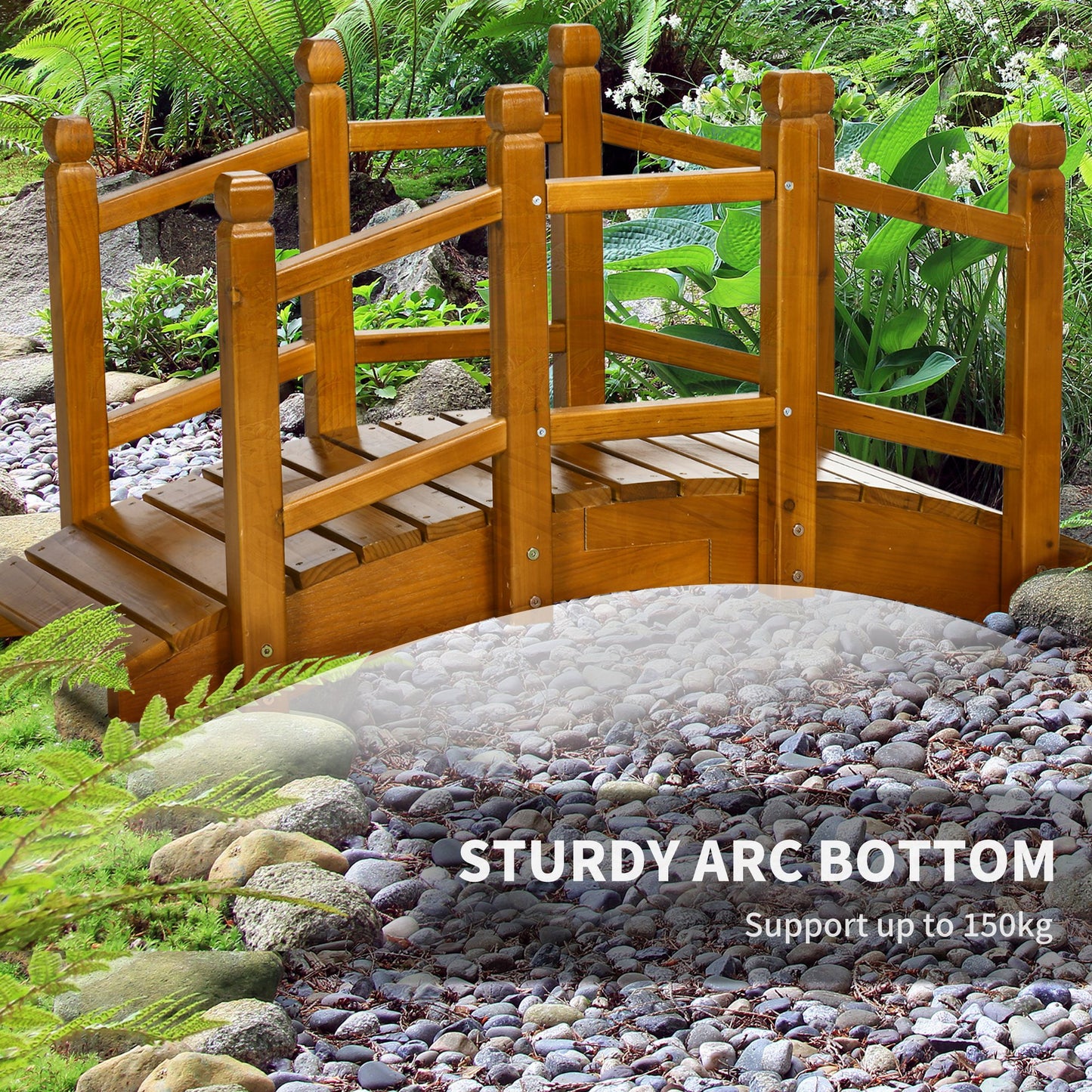 Wooden Garden Bridge with Safety Railings