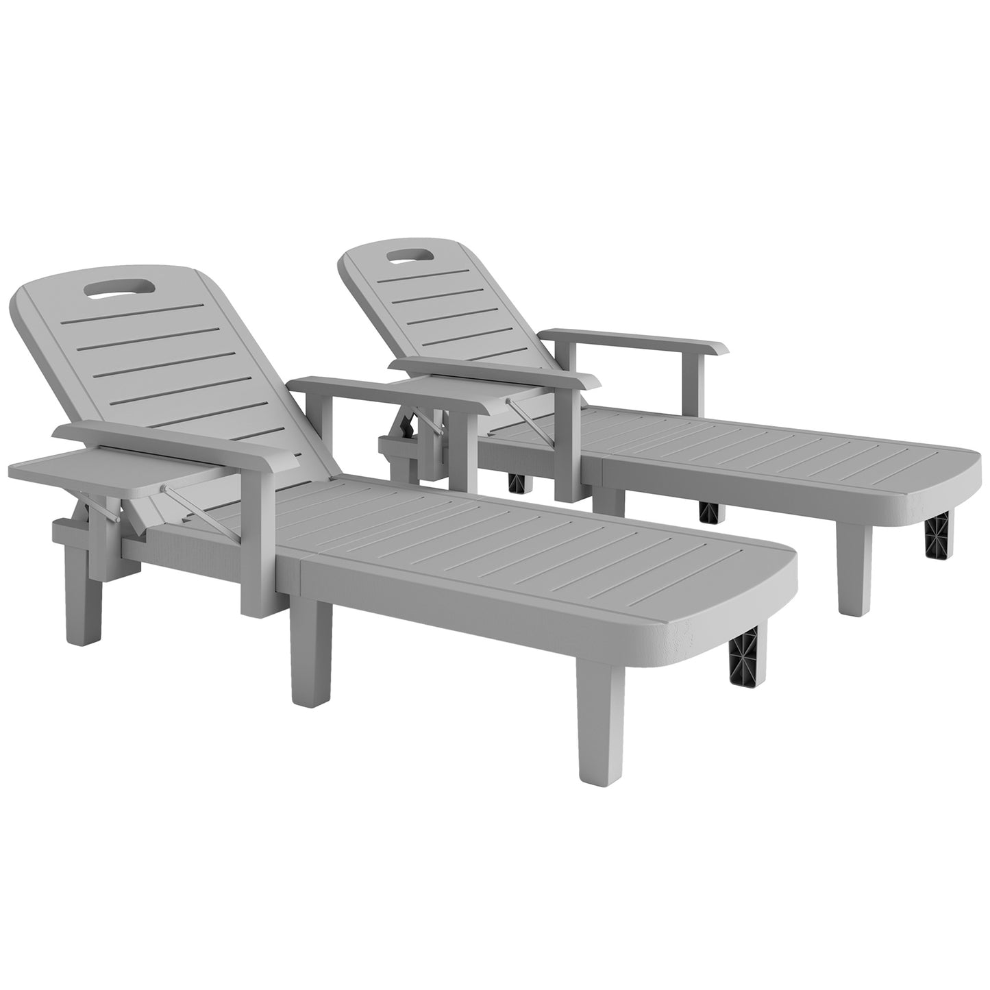 Set of 2 Resin Reclining Sun Loungers for Garden