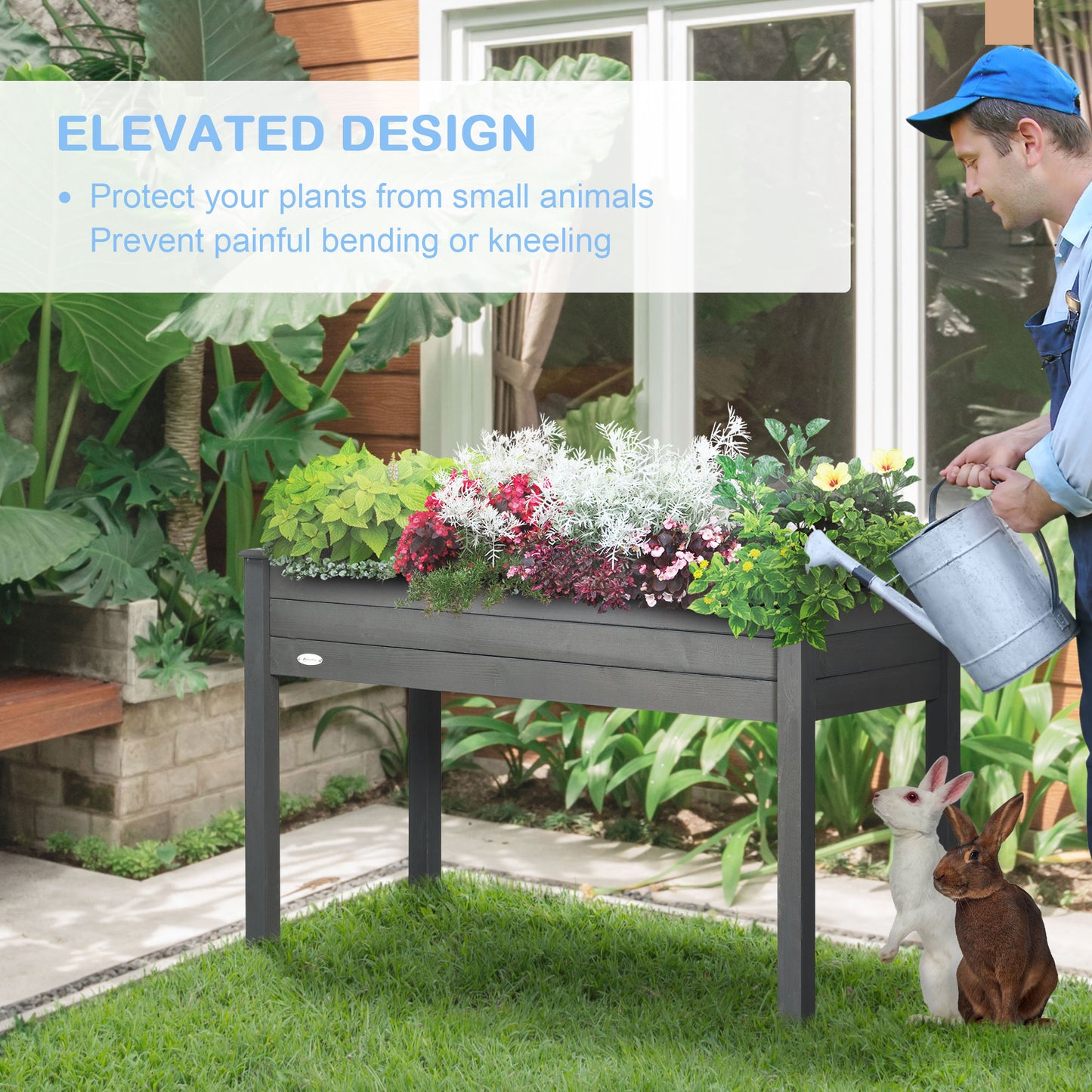 Raised Bed for Garden, Wooden Elevated Planter Box with Bed Liner (1)